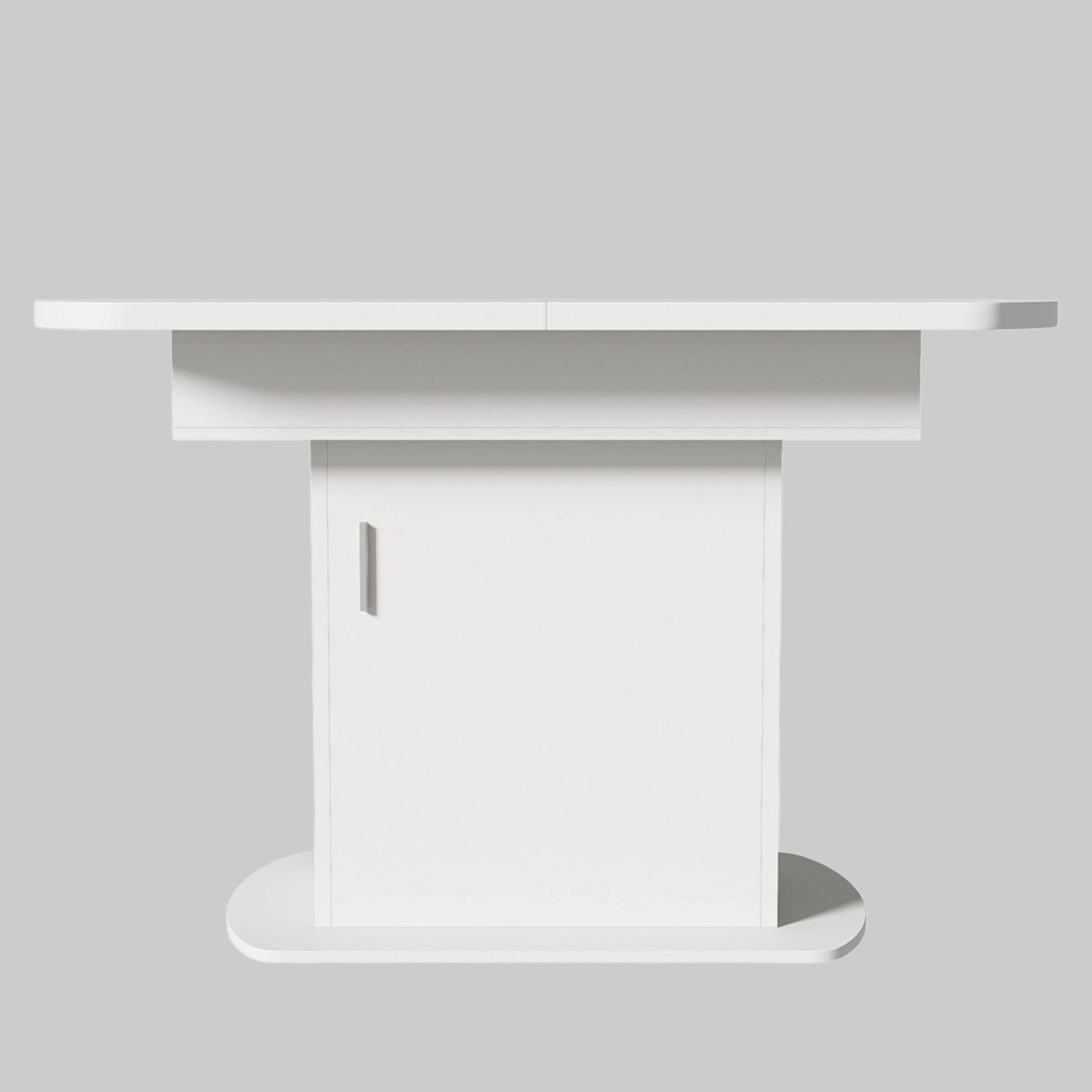 Flieks Tische Flieks Esstisch – Ausziehbarer ovaler Küchentisch mit Stauraum (110-130x70x75 cm, klappbar, weiß) – Praktischer Tisch mit Metallgriff Weiß