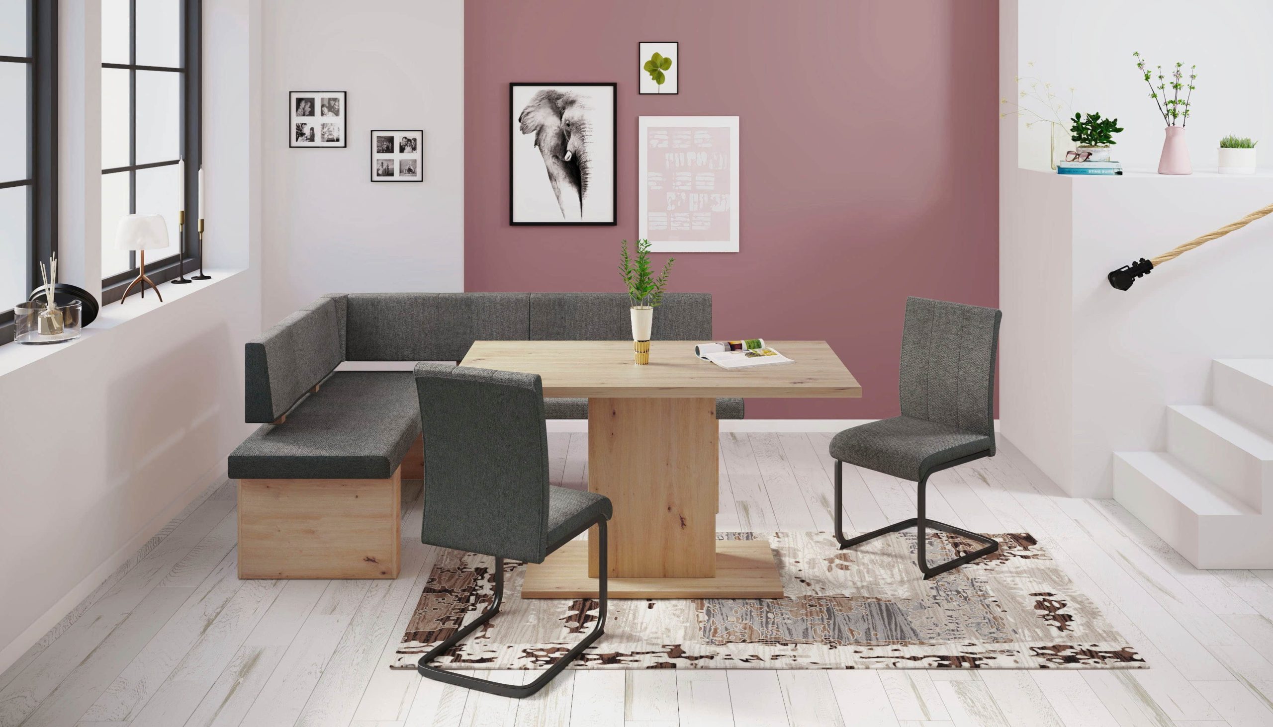 HELA HELA Eckbank »LINN« EB anthrazit | Beidseitig montierbar | 140x200 cm | Artisan Eiche-Füße | Webstoff DILJA/BREGO Anthrazit/ Sitzbänke