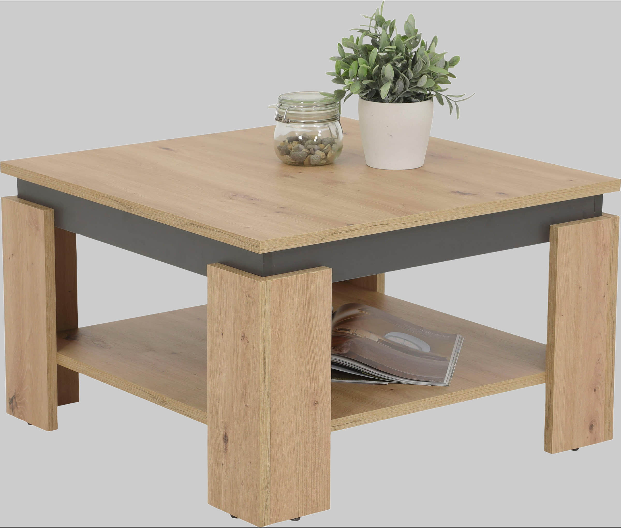 Tische HELA HELA 'TIM' Modern Coffee Table with Storage Shelf | Square/Rectangular Design | Durable Wood Composite | Scratch-Resistant Surface Artisan Ei