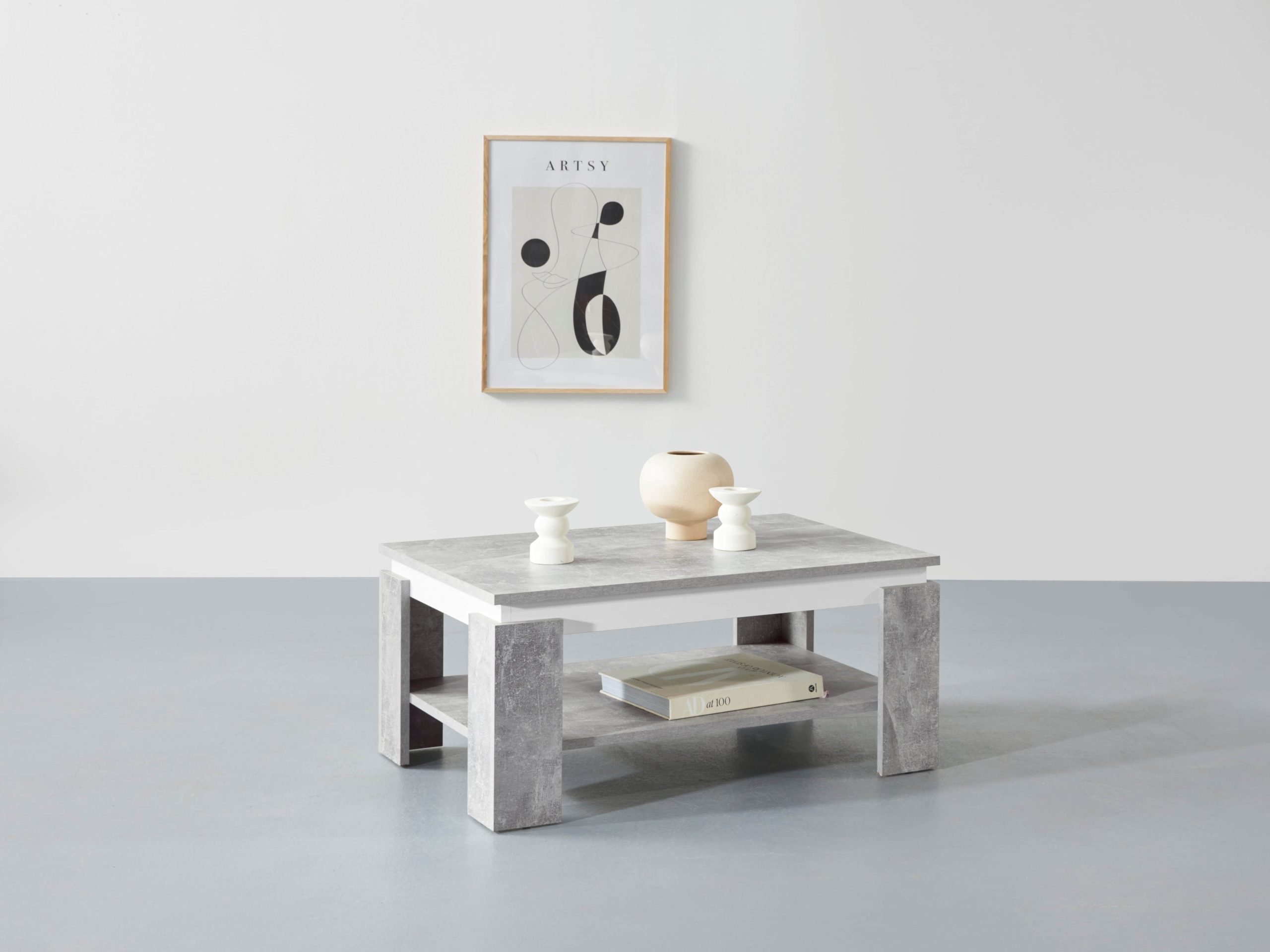HELA Tische HELA 'TIM' Modern Coffee Table with Storage Shelf | Square/Rectangular Design | Durable Wood Composite | Scratch-Resistant Surface beton/weiß