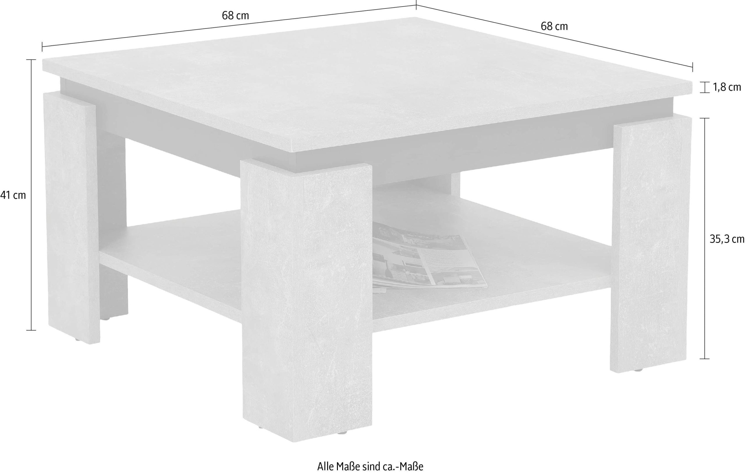 Tische HELA HELA 'TIM' Modern Coffee Table with Storage Shelf | Square/Rectangular Design | Durable Wood Composite | Scratch-Resistant Surface Artisan Ei