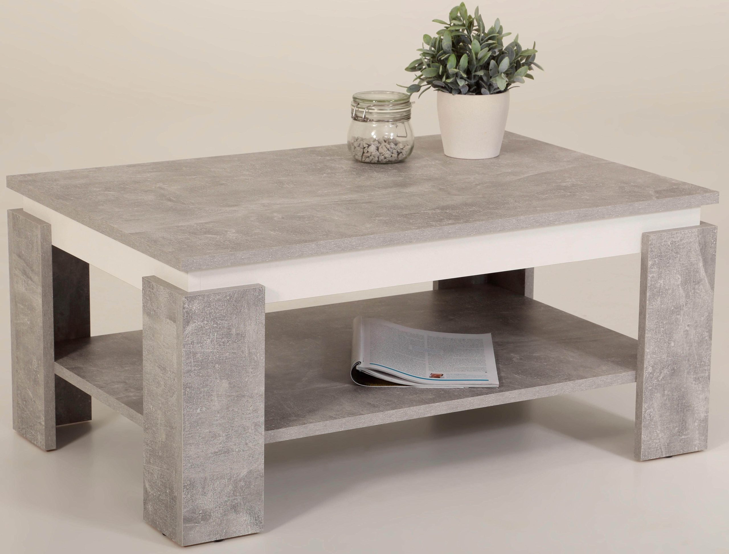 HELA Tische HELA 'TIM' Modern Coffee Table with Storage Shelf | Square/Rectangular Design | Durable Wood Composite | Scratch-Resistant Surface beton/weiß