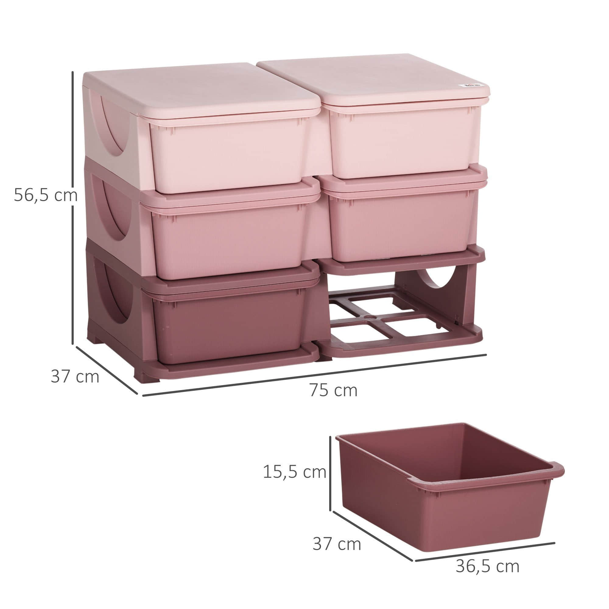 HOMCOM Kinderzimmer HOMCOM Kinder Schubladenschrank mit 6 Ebenen | Spielzeugaufbewahrung & Organizer (75x37x56,5 cm) | Stabile Kunststoff-Kommode für Kinderzimmer | Blau/Rosa/Violett | Babymöbel & Kindermöbel Rosa+ Viol