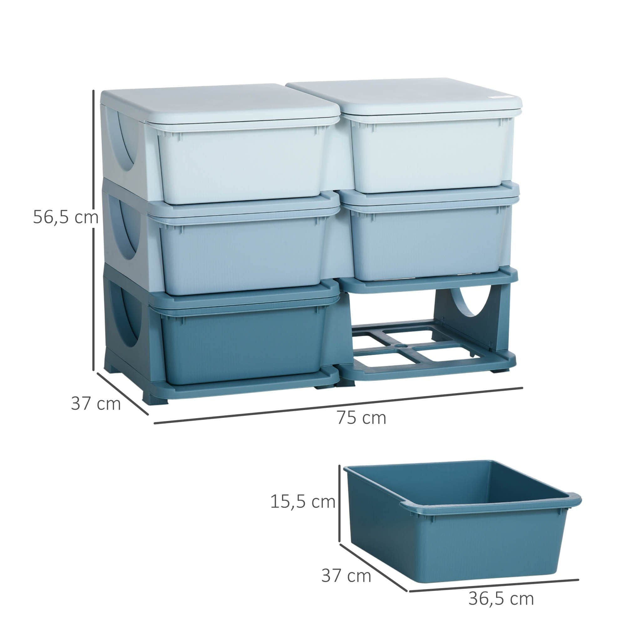 Kinderzimmer HOMCOM HOMCOM Kinder Schubladenschrank mit 6 Ebenen | Spielzeugaufbewahrung & Organizer (75x37x56,5 cm) | Stabile Kunststoff-Kommode für Kinderzimmer | Blau/Rosa/Violett | Babymöbel & Kindermöbel Blau