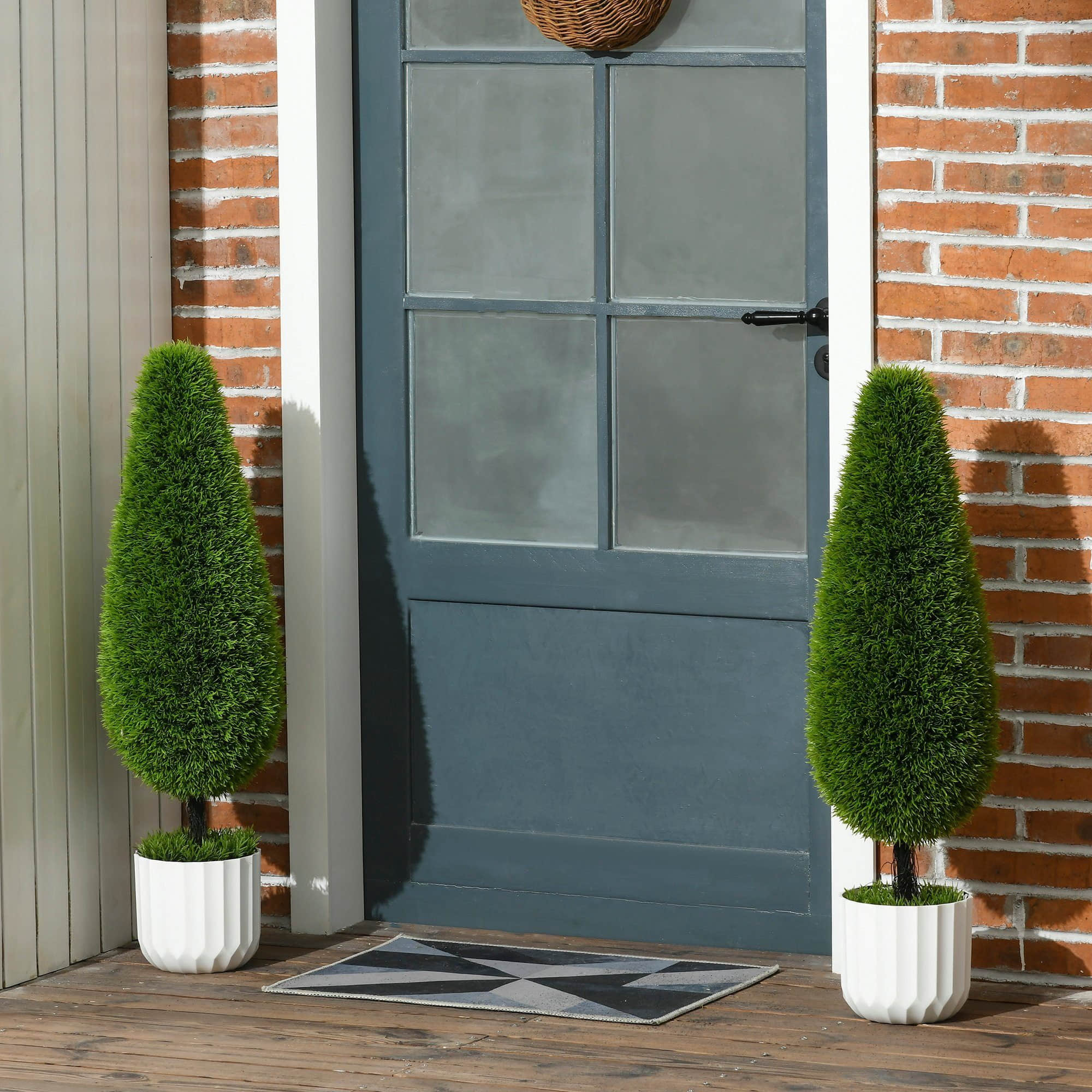 HOMCOM Kunstpflanze Zypresse 2er-Set 90 cm - Realistische Kunstbäume im Zementtopf mit Kunstmoos für Wohnzimmer, Büro, Balkon | UV-beständig & pflegeleicht HOMCOM Dekoration
