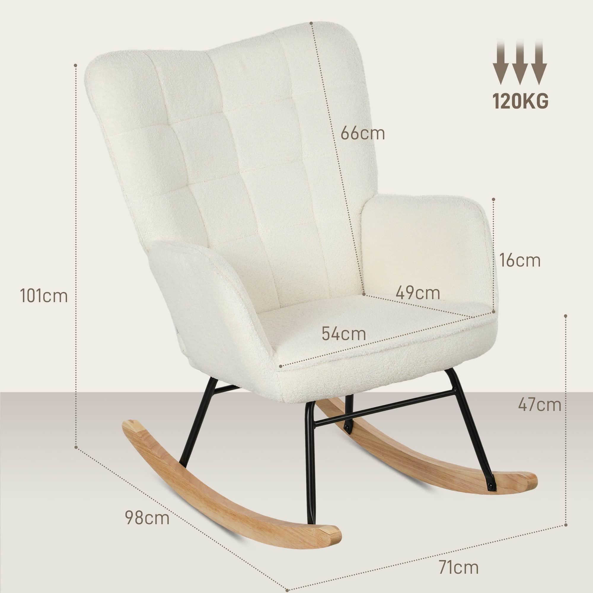 HOMCOM HOMCOM Schaukelstuhl Premium Edition | Schwingsessel mit Wollbouclé-Stoff & Kautschukholzbeinen | 120 kg Belastbar | Hellblau | B96xT60xH96 cm Weiß Stühle