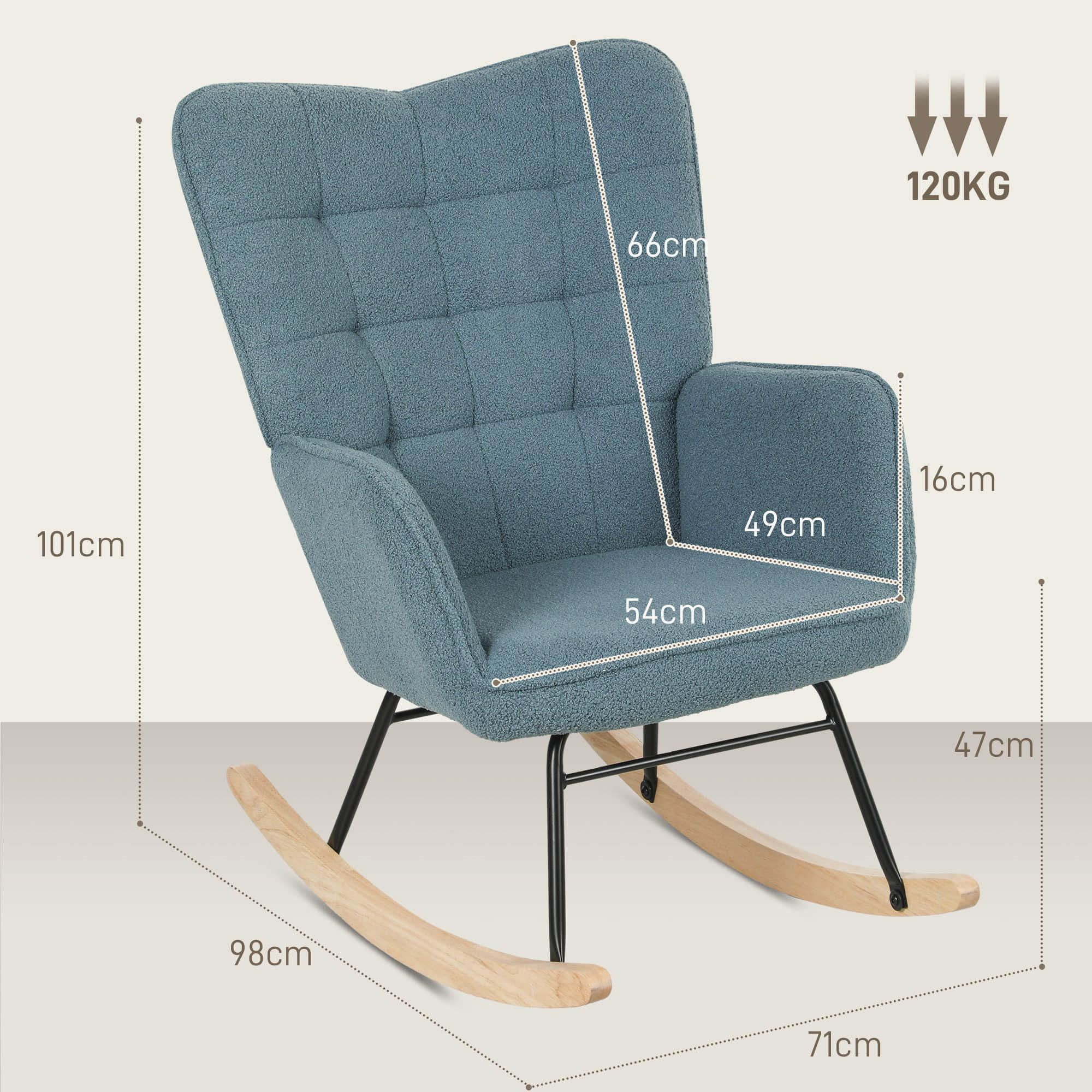 HOMCOM Stühle HOMCOM Schaukelstuhl Premium Edition | Schwingsessel mit Wollbouclé-Stoff & Kautschukholzbeinen | 120 kg Belastbar | Hellblau | B96xT60xH96 cm Hellblau