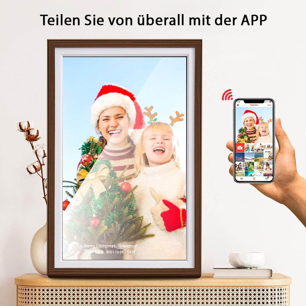 HT Elektronischer Fotorahmen 10,1 – Digitaler Bilderrahmen mit WiFi & HD-Display für kristallklare Fotoanzeige Braun Dekoration HT