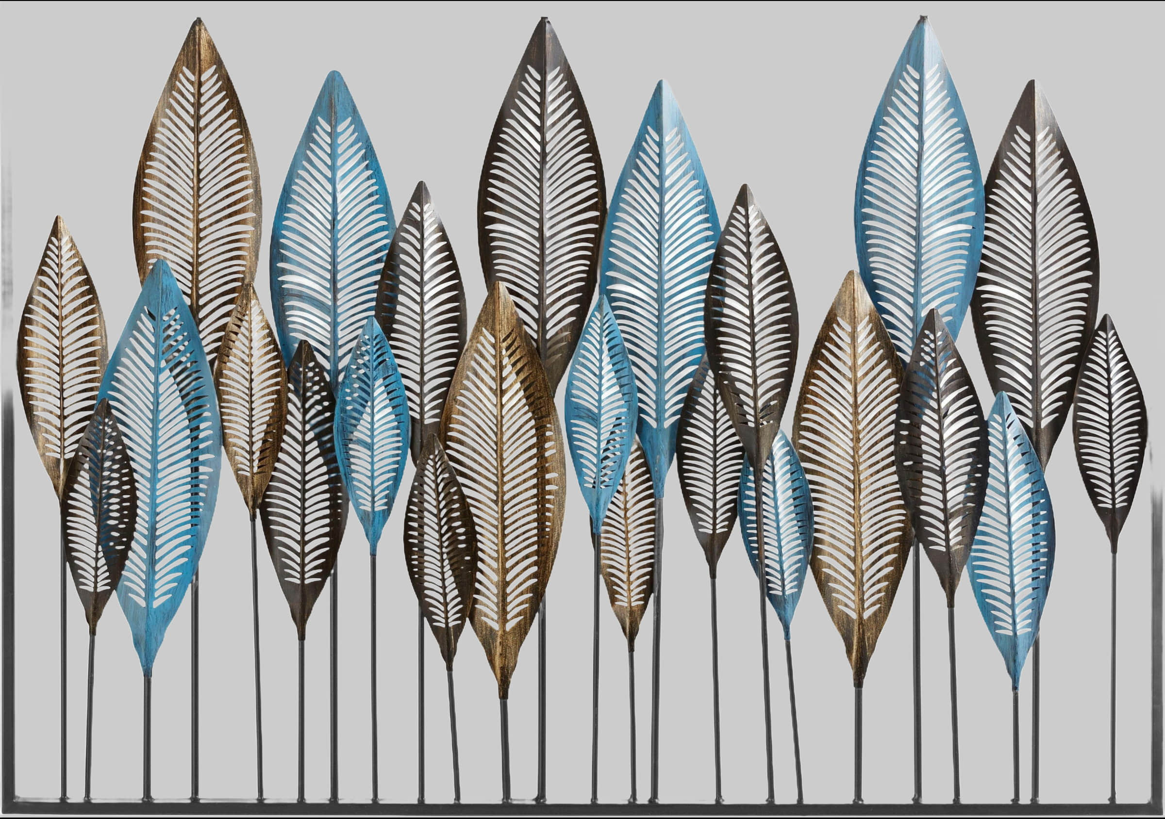 Home affaire Home Affaire 'Feather' Metal Wall Art - 102x71cm Blue/Gold/Black Decorative Wall Hanging for Living Room & Bedroom Dekoration