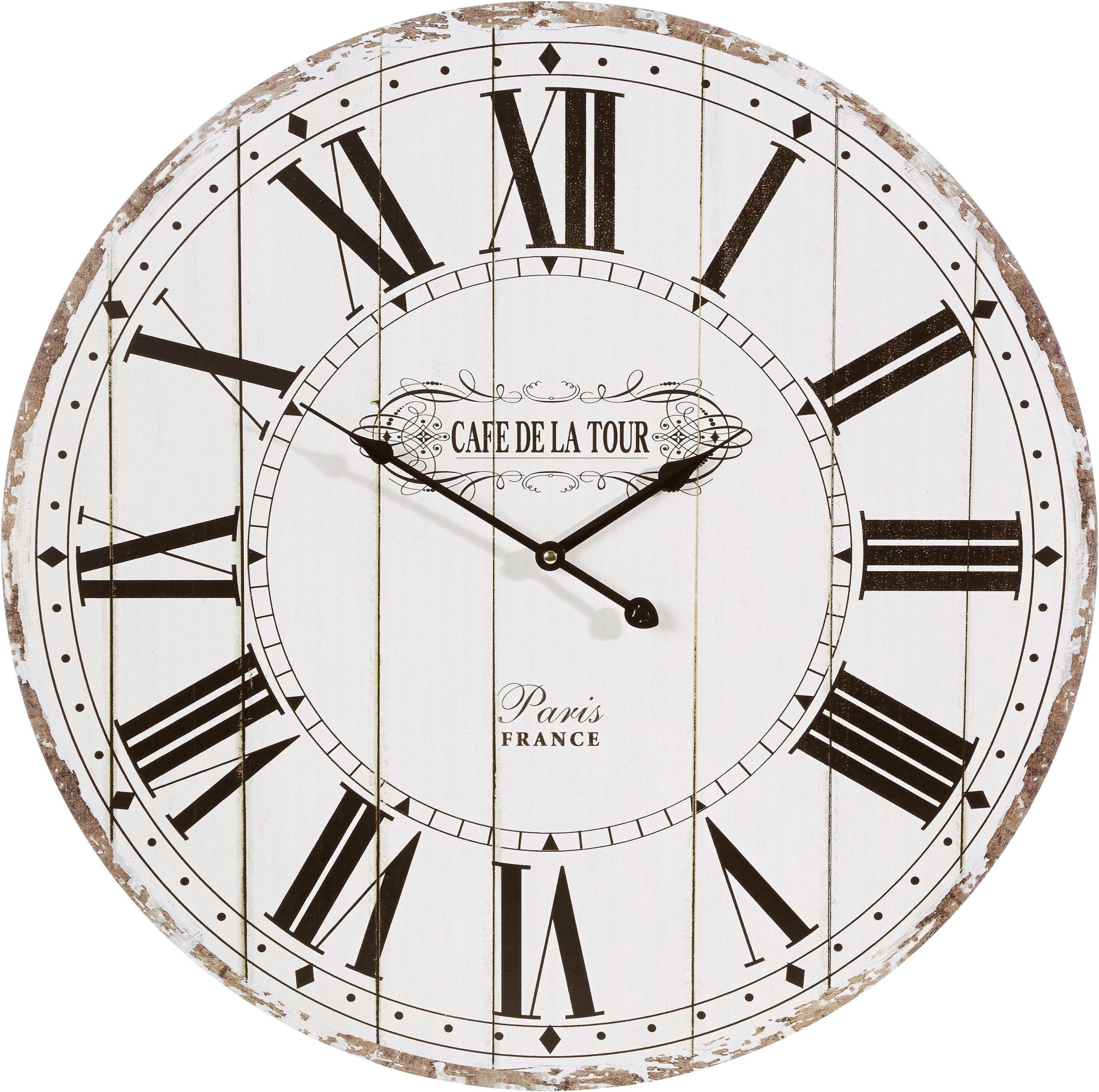 Home affaire Dekoration Home Affaire Vintage Wanduhr 'Cafe de la Tour' mit römischen Ziffern | Ø 60 cm | Retro-Quarzuhr aus MDF | Französisches Café-Design