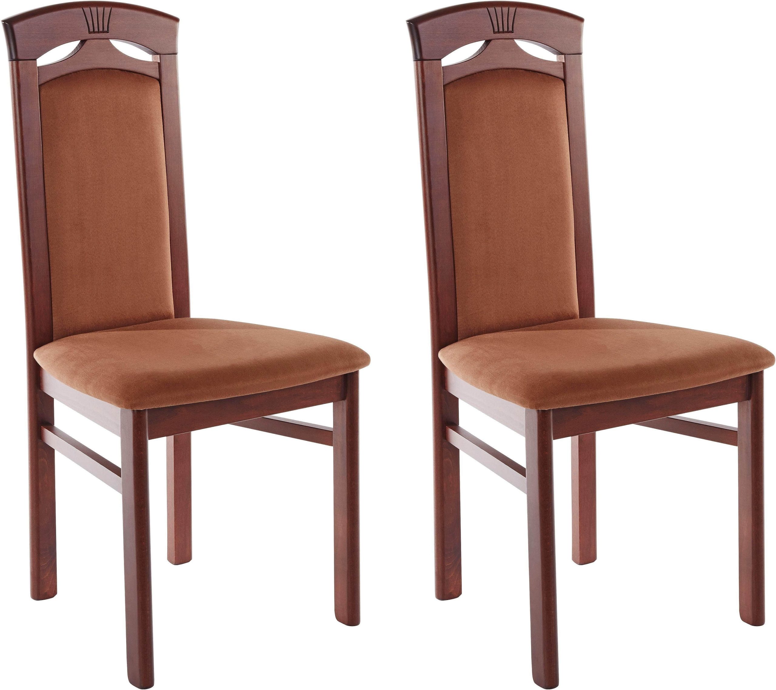 Home affaire Stühle Home affaire Anthony Dining Chairs (Set of 2) - Solid Wood Chairs with Decorative Carvings & Microfiber Upholstery for Elegant Dining Spaces braun