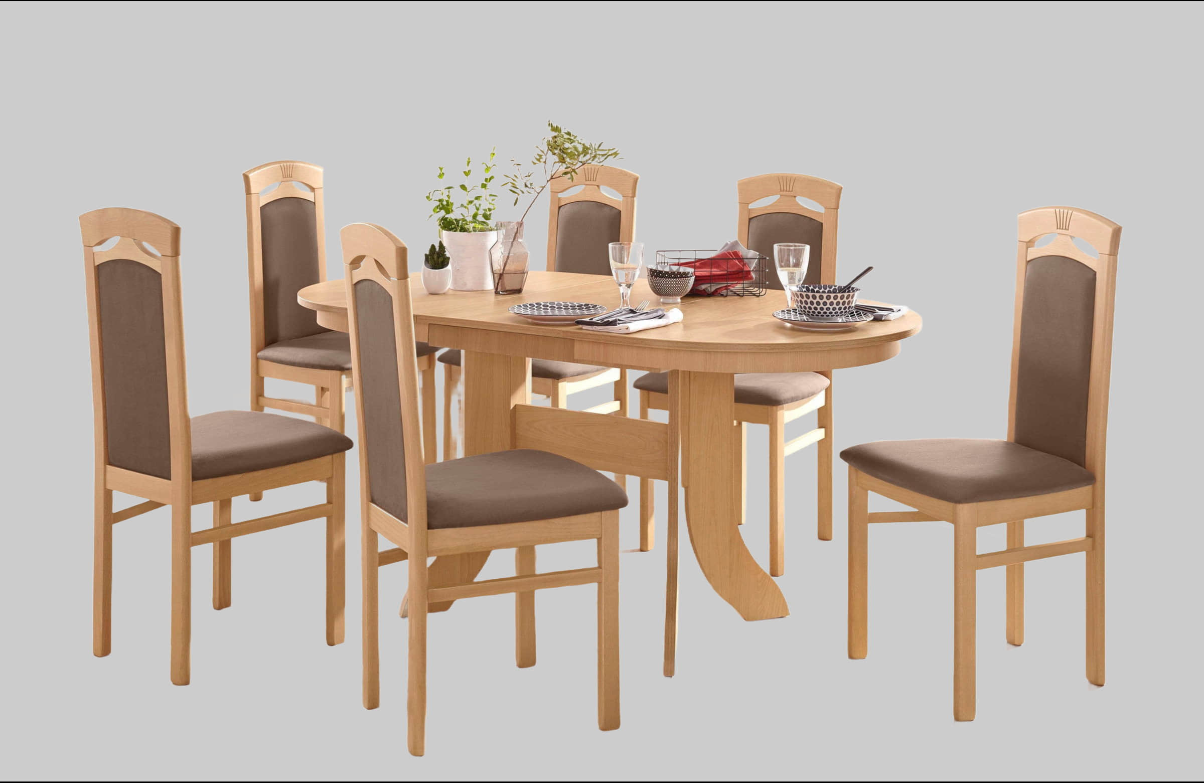 Home affaire Anthony Dining Chairs (Set of 2) - Solid Wood Chairs with Decorative Carvings & Microfiber Upholstery for Elegant Dining Spaces braun Home affaire Stühle