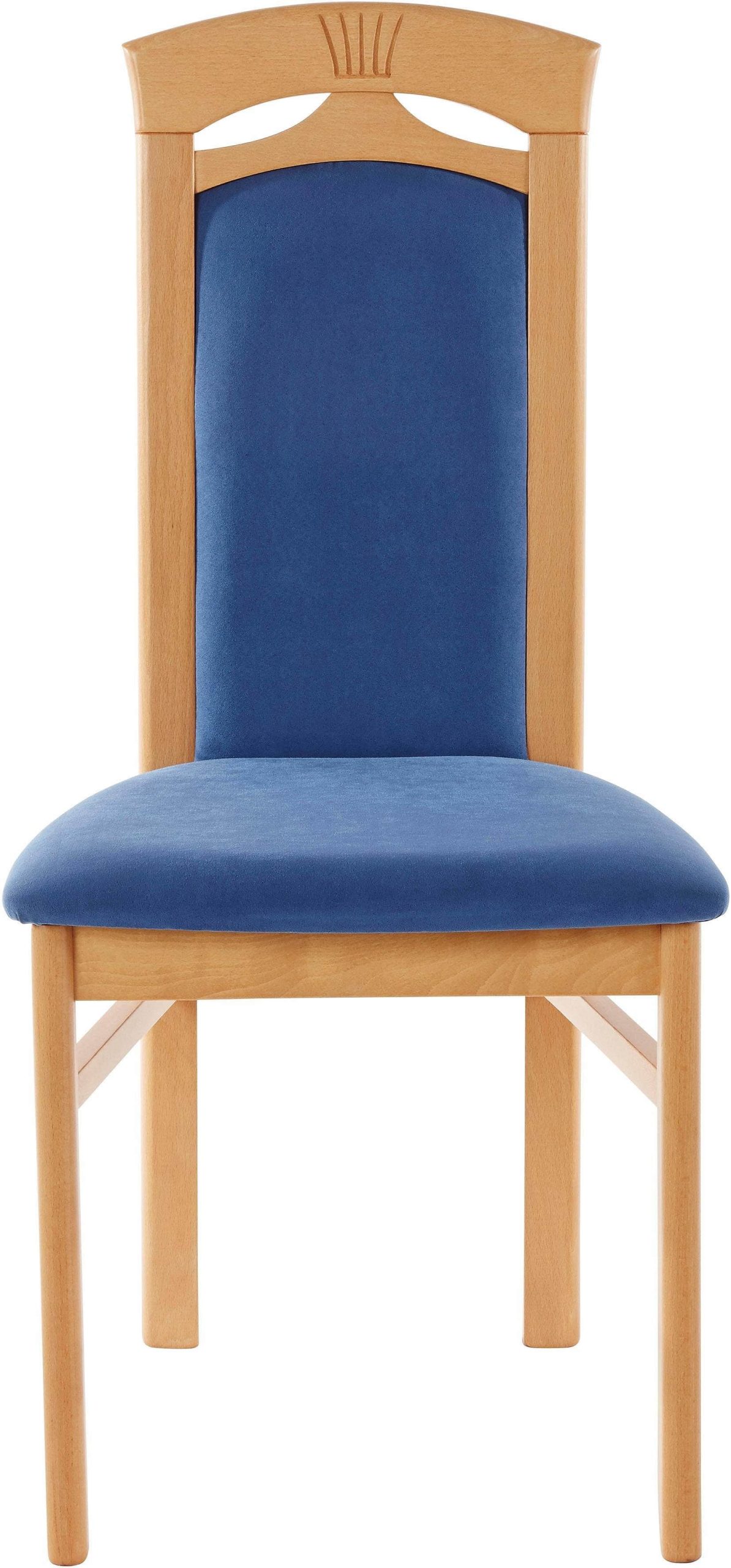 Home affaire Anthony Dining Chairs (Set of 2) - Solid Wood Chairs with Decorative Carvings & Microfiber Upholstery for Elegant Dining Spaces blau Stühle Home affaire