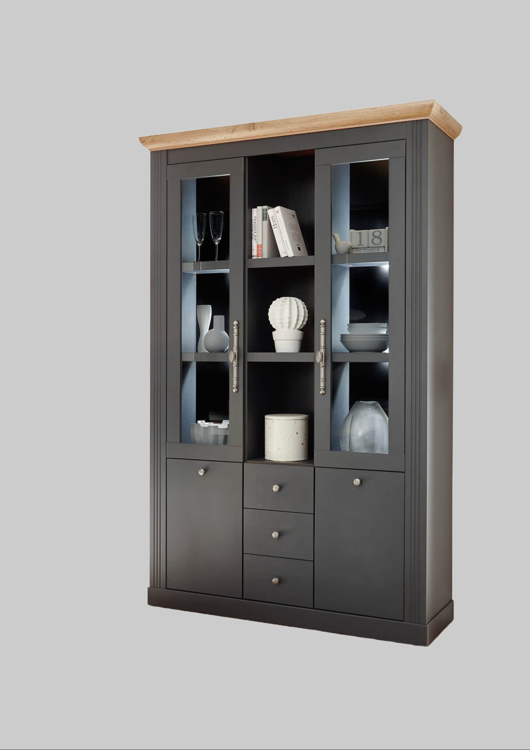 Home affaire Buffet Westminster - Romantischer Landhausstil in Grau | Exklusiv bei Otto | 205 cm Höhe | FSC®-Holz Grau dunke Home affaire Schränke