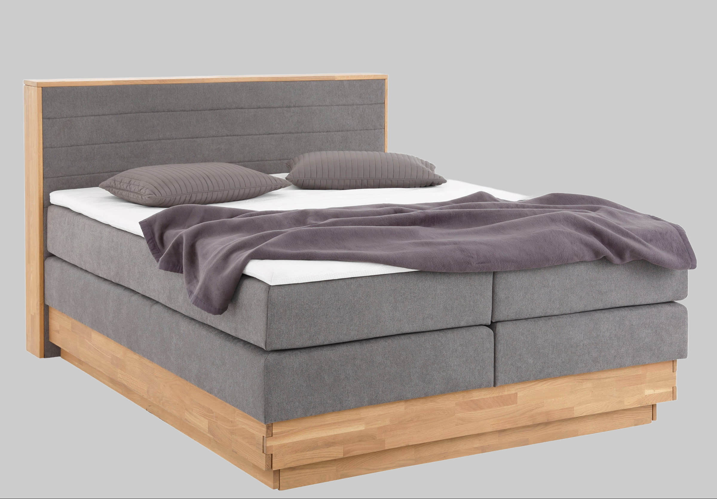 Betten Home affaire Home affaire Cavan Boxspring Bed - Solid Oak Frame with Storage & Topper (200x200cm) | Multiple Firmness Options Including H4 | Premium Quality anthracite