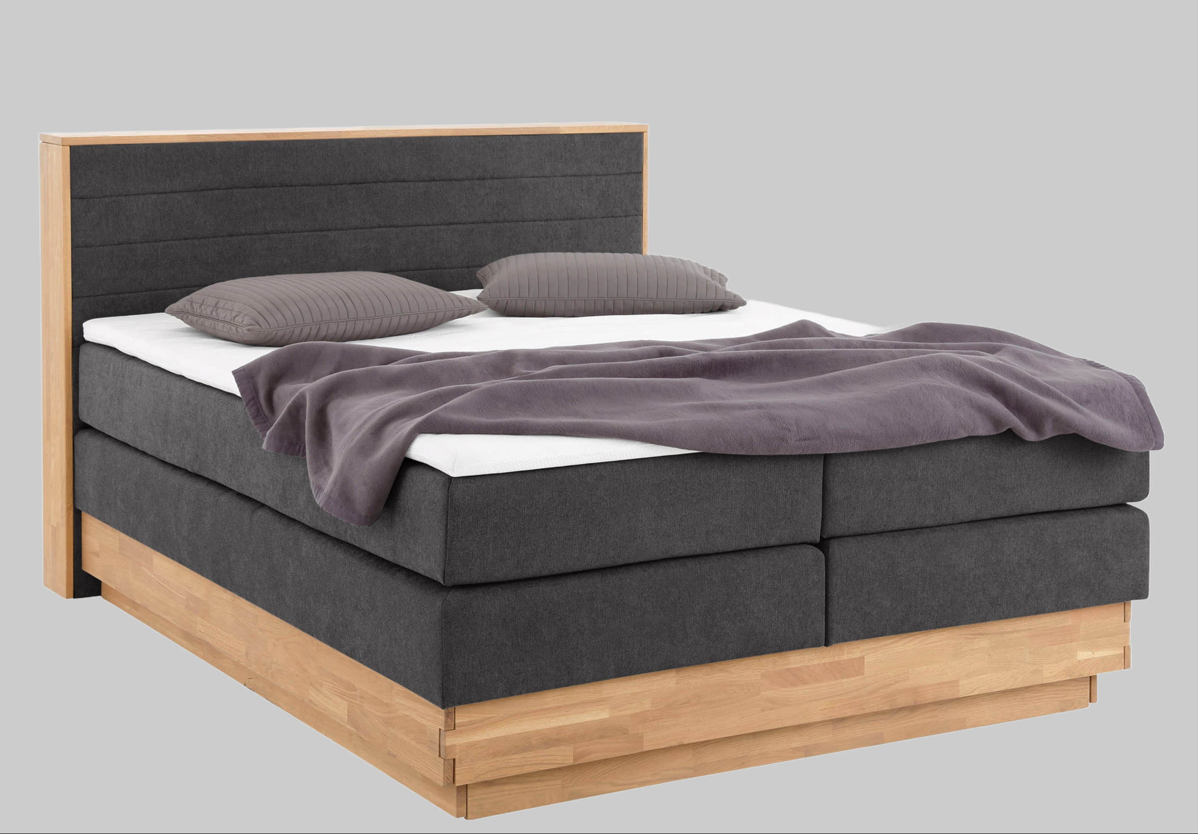 Betten Home affaire Home affaire Cavan Boxspring Bed - Solid Oak Frame with Storage & Topper (200x200cm) | Multiple Firmness Options Including H4 | Premium Quality charcoal