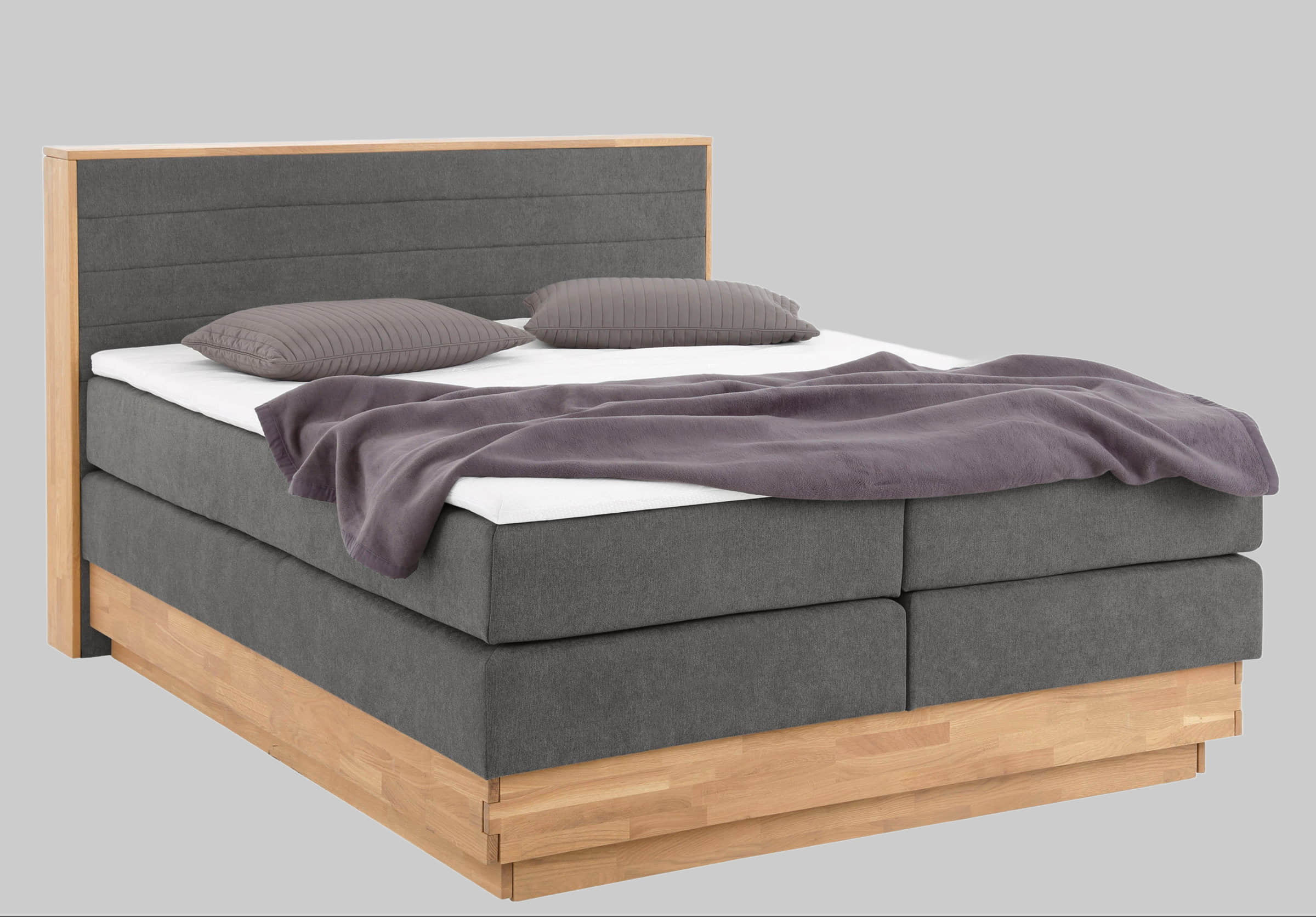 Home affaire Betten Home affaire Cavan Boxspring Bed - Solid Oak Frame with Storage & Topper (200x200cm) | Multiple Firmness Options Including H4 | Premium Quality steel