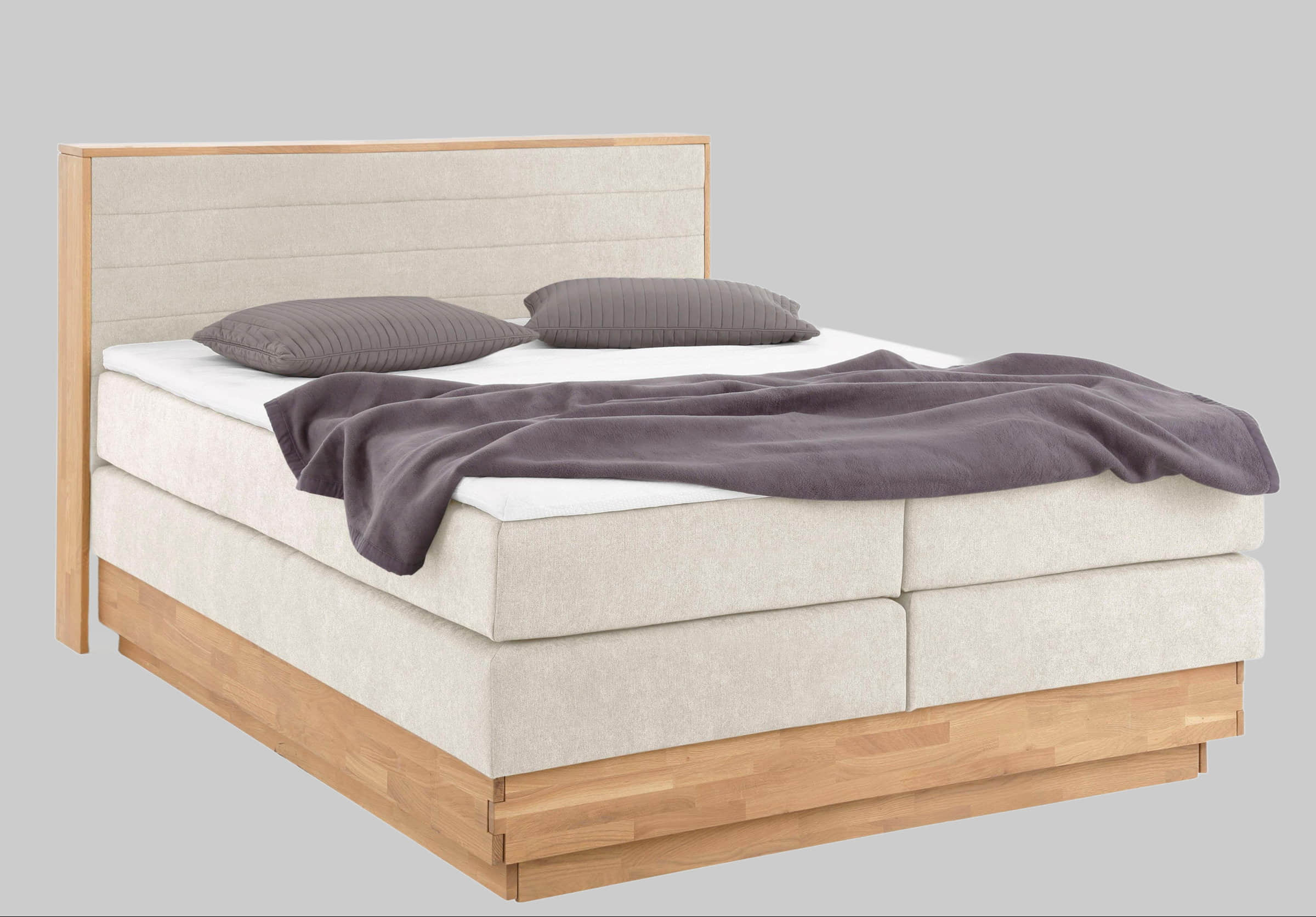 Home affaire Betten Home affaire Cavan Boxspring Bed - Solid Oak Frame with Storage & Topper (200x200cm) | Multiple Firmness Options Including H4 | Premium Quality beige
