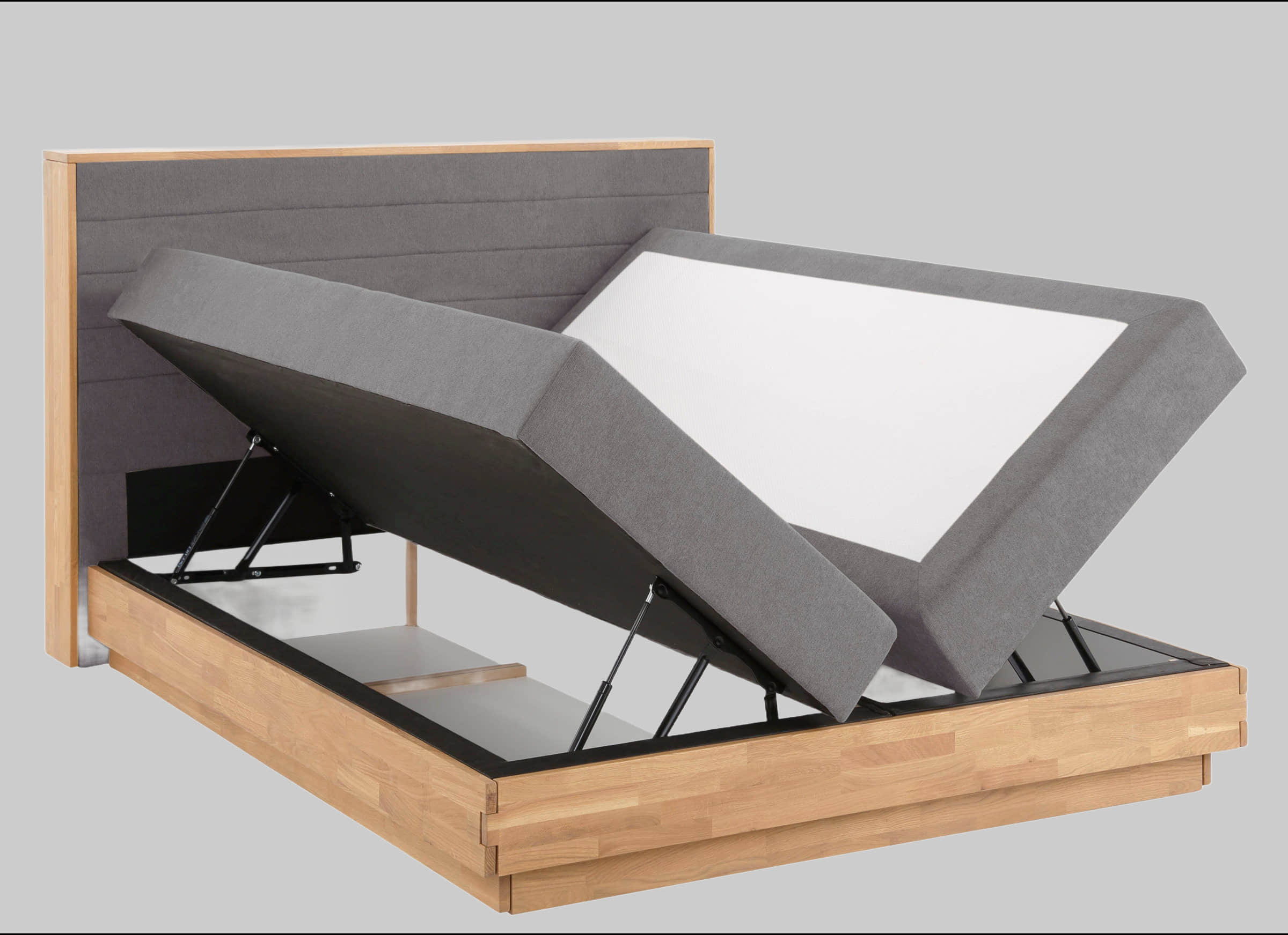 Betten Home affaire Home affaire Cavan Boxspring Bed - Solid Oak Frame with Storage & Topper (200x200cm) | Multiple Firmness Options Including H4 | Premium Quality anthracite