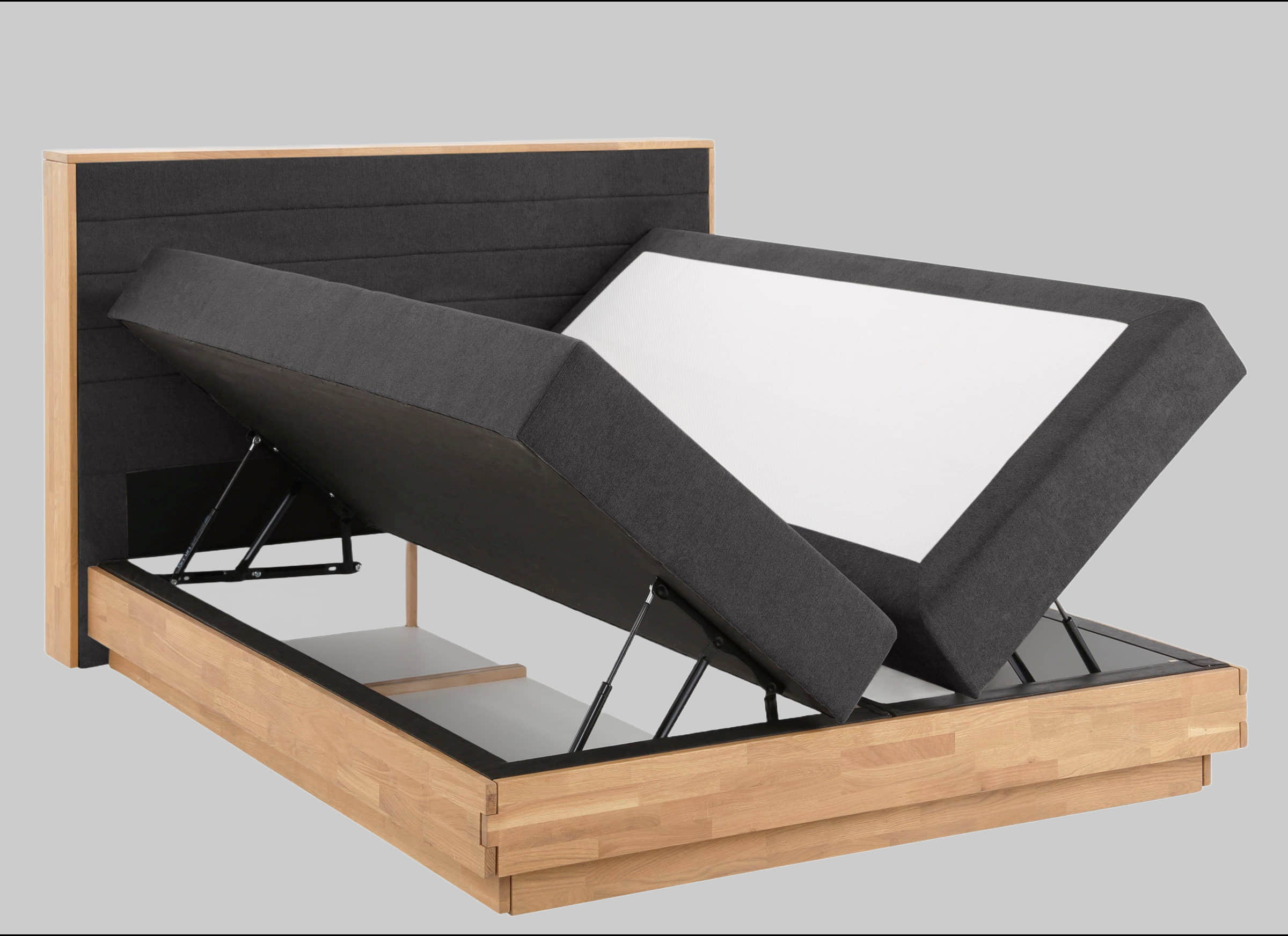 Betten Home affaire Home affaire Cavan Boxspring Bed - Solid Oak Frame with Storage & Topper (200x200cm) | Multiple Firmness Options Including H4 | Premium Quality charcoal