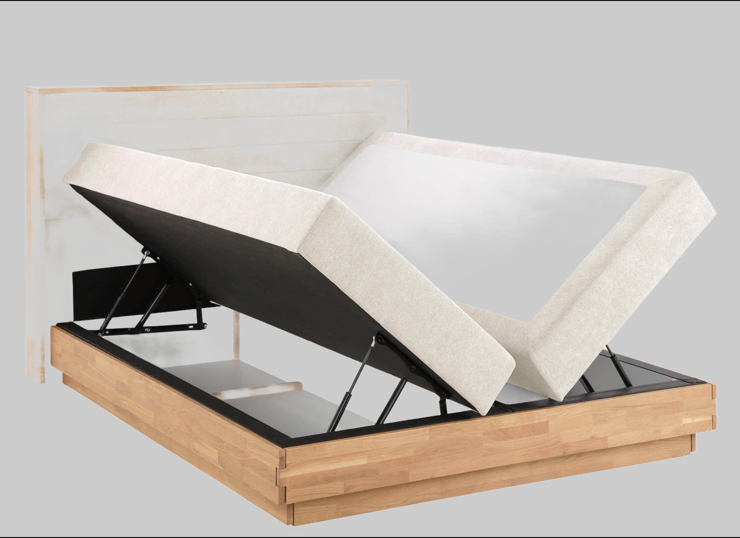 Home affaire Betten Home affaire Cavan Boxspring Bed - Solid Oak Frame with Storage & Topper (200x200cm) | Multiple Firmness Options Including H4 | Premium Quality beige