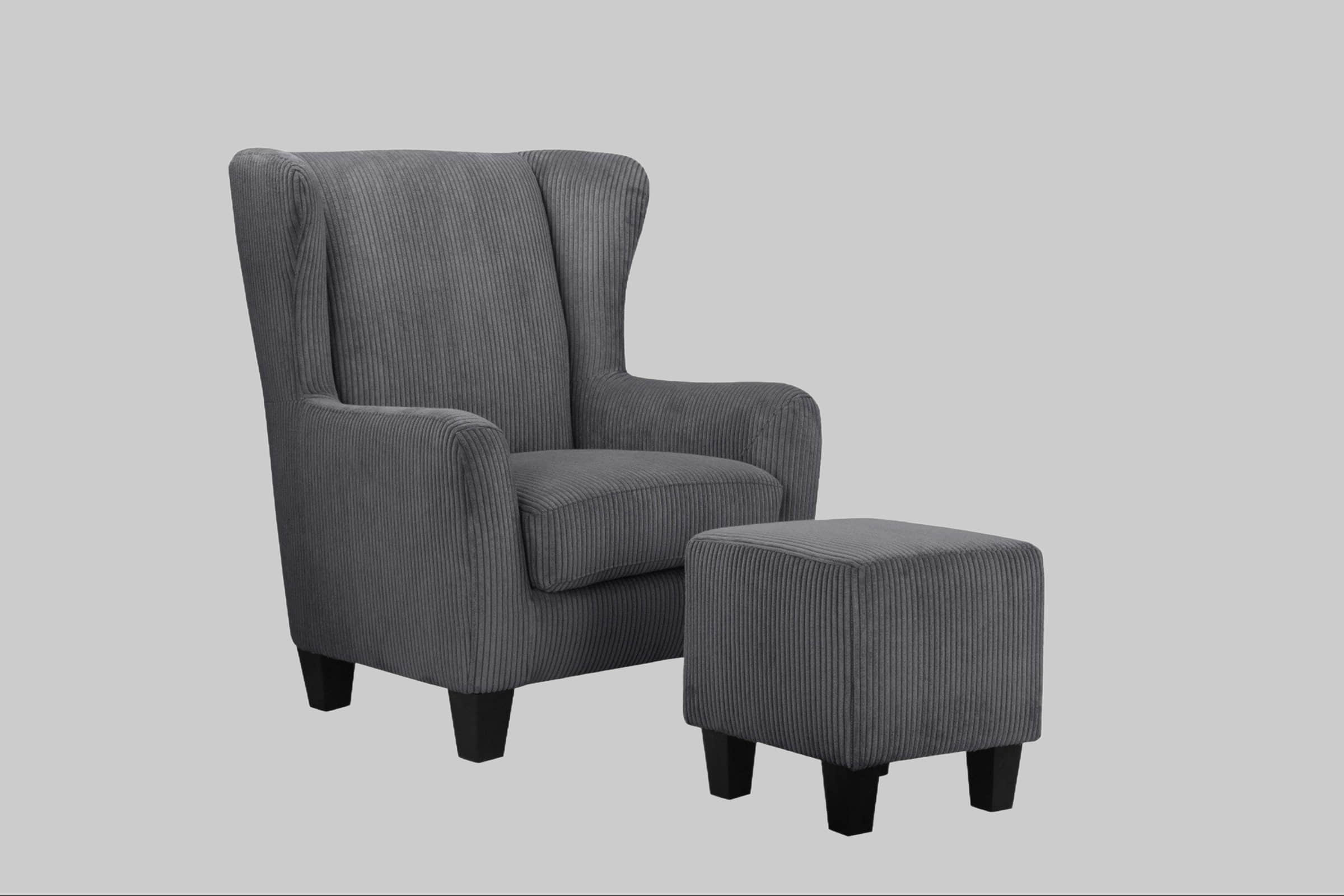 Home affaire »Chilly« Ohrensessel mit Hocker (Set, 2-teilig) - Federkern-Polsterung, Cord/Microfaser-Bezug, modernes Design - 84x84x101 cm (Sessel), 40x40x43 cm (Hocker) anthrazit Home affaire Sessel
