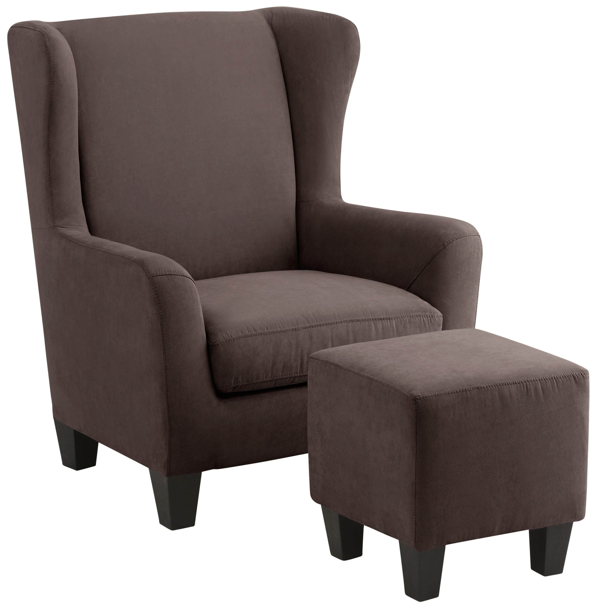 Home affaire Home affaire »Chilly« Ohrensessel mit Hocker (Set, 2-teilig) - Federkern-Polsterung, Cord/Microfaser-Bezug, modernes Design - 84x84x101 cm (Sessel), 40x40x43 cm (Hocker) braun Sessel