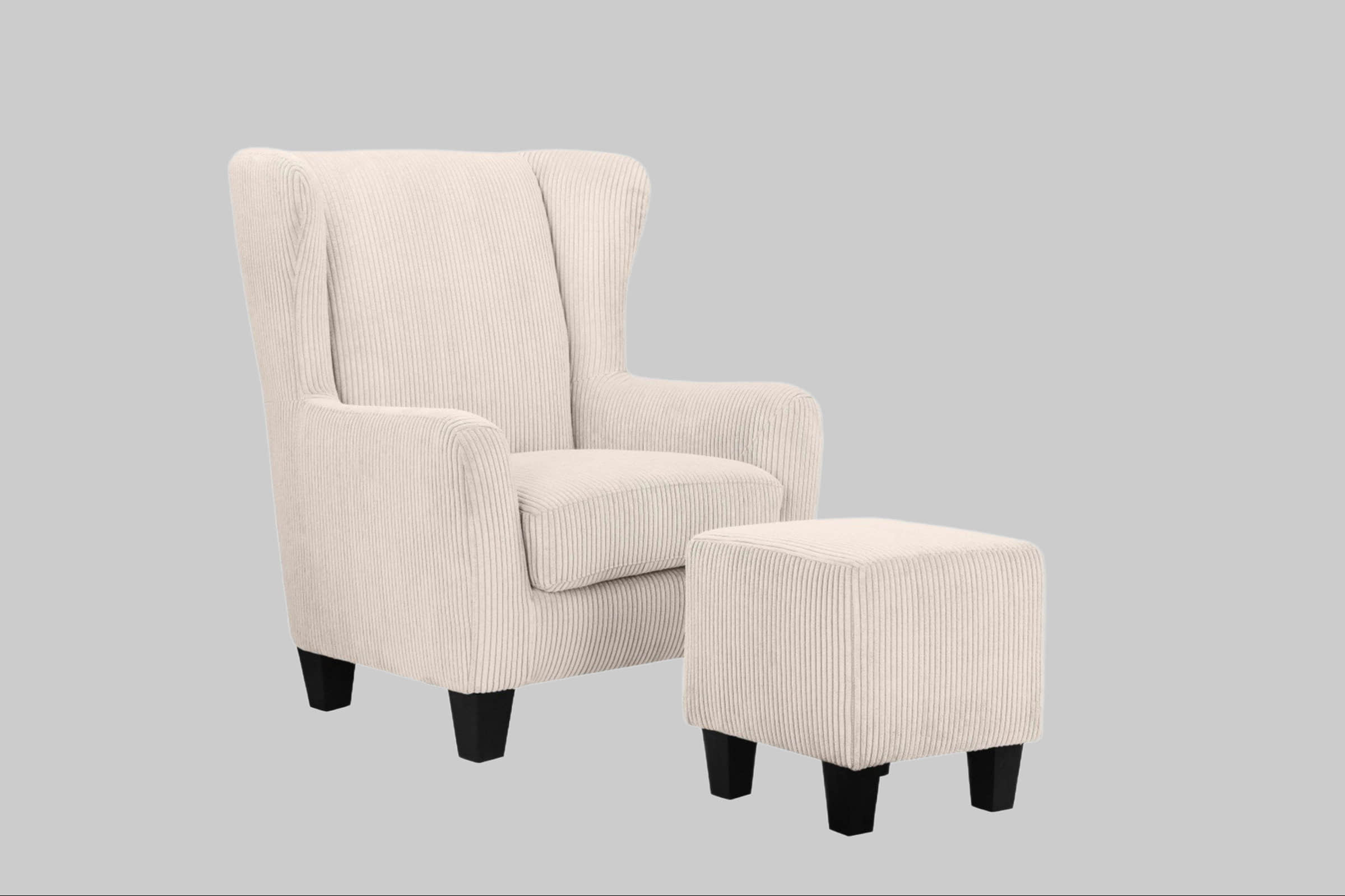 Home affaire »Chilly« Ohrensessel mit Hocker (Set, 2-teilig) - Federkern-Polsterung, Cord/Microfaser-Bezug, modernes Design - 84x84x101 cm (Sessel), 40x40x43 cm (Hocker) creme Sessel Home affaire