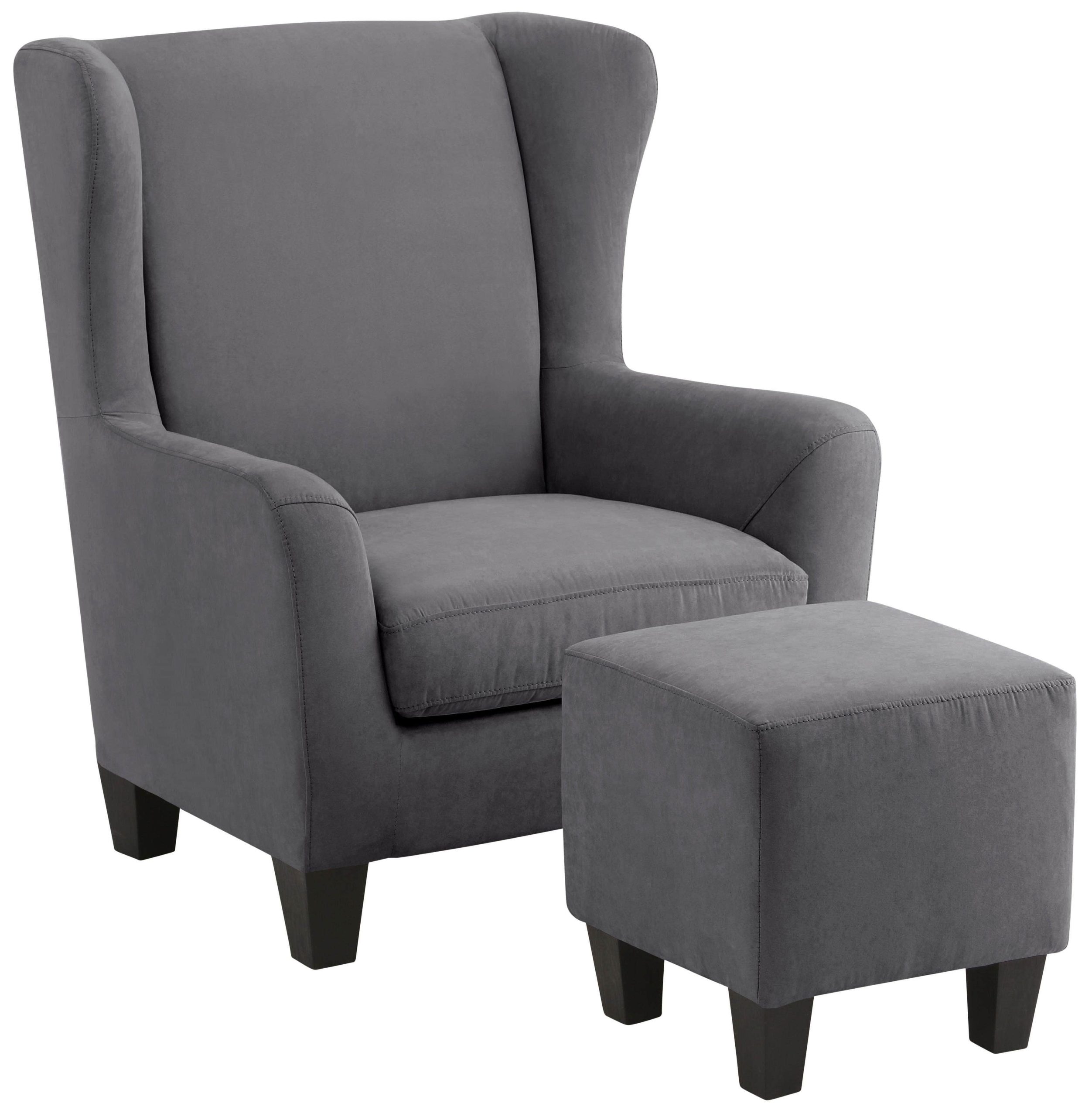 Home affaire Sessel Home affaire »Chilly« Ohrensessel mit Hocker (Set, 2-teilig) - Federkern-Polsterung, Cord/Microfaser-Bezug, modernes Design - 84x84x101 cm (Sessel), 40x40x43 cm (Hocker) grau