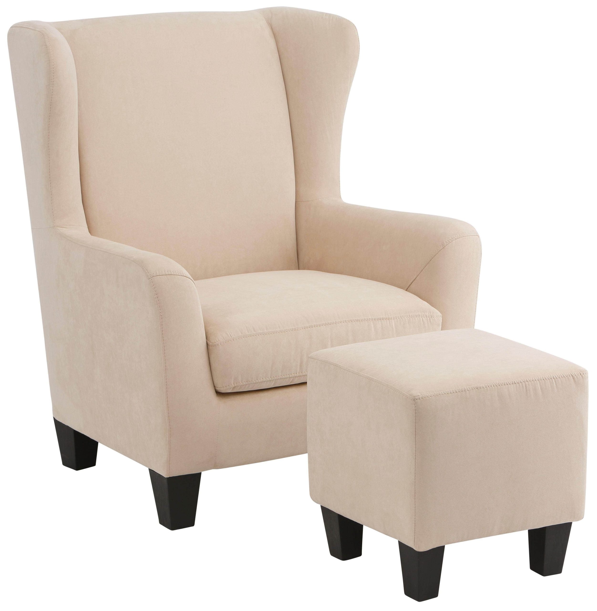 Home affaire »Chilly« Ohrensessel mit Hocker (Set, 2-teilig) - Federkern-Polsterung, Cord/Microfaser-Bezug, modernes Design - 84x84x101 cm (Sessel), 40x40x43 cm (Hocker) creme Home affaire Sessel