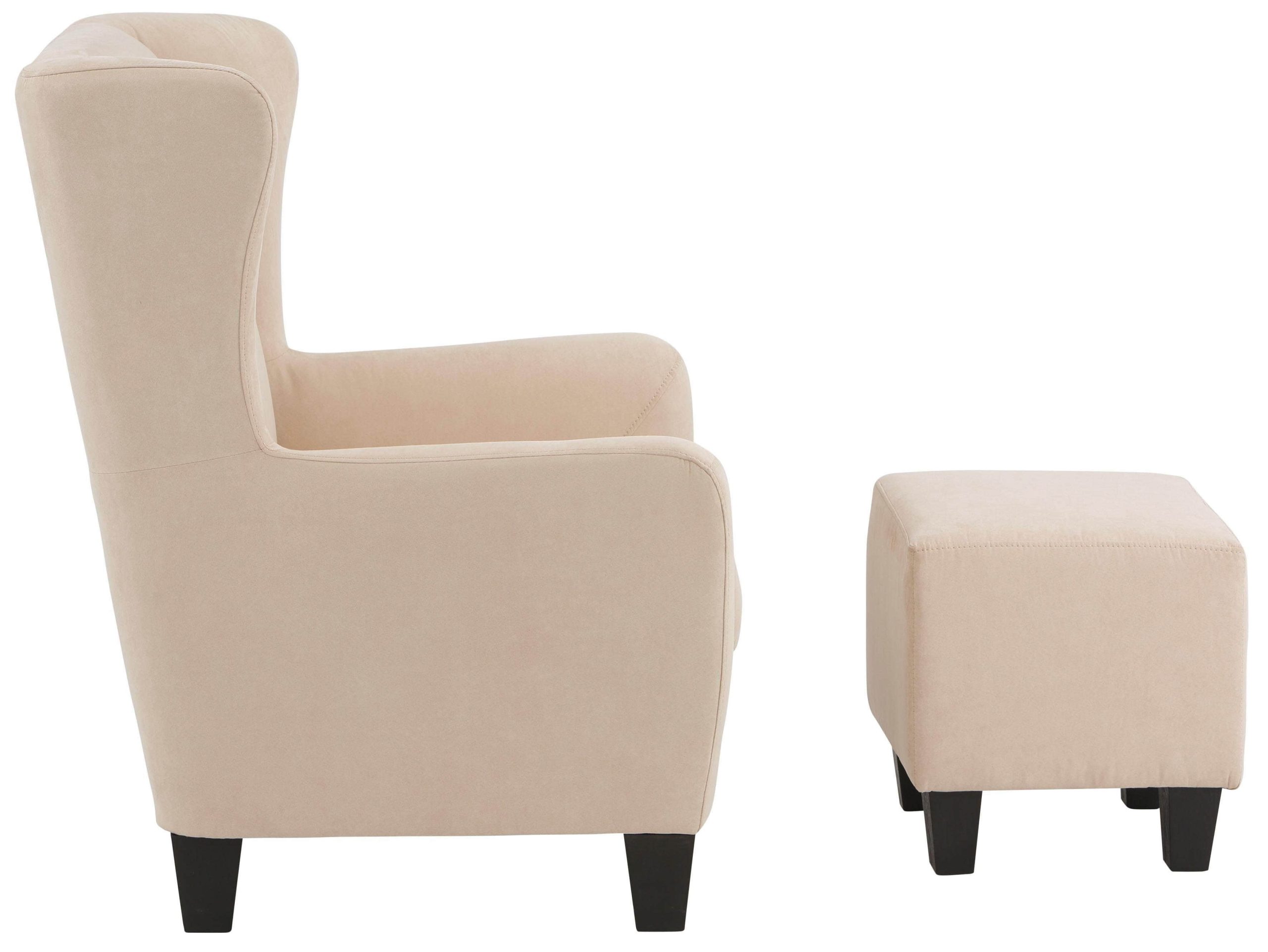 Home affaire »Chilly« Ohrensessel mit Hocker (Set, 2-teilig) - Federkern-Polsterung, Cord/Microfaser-Bezug, modernes Design - 84x84x101 cm (Sessel), 40x40x43 cm (Hocker) creme Home affaire Sessel