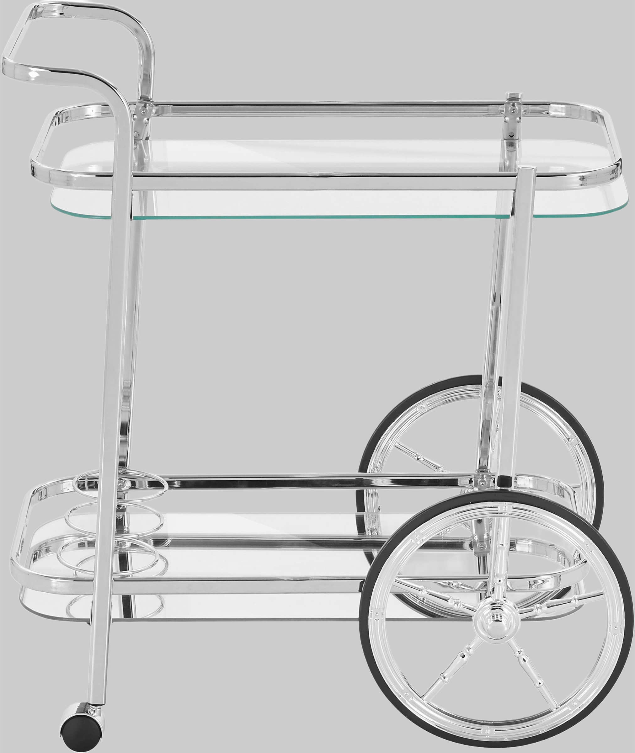 Aufbewahrung Home affaire Home affaire Chrome & Glass Serving Cart - Dual Shelves w/Bottle Holder - 60x40x85cm - Versatile Kitchen/Dining Utility Cart