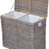 Home affaire Aufbewahrung Home affaire Duo Rattan Laundry Hamper - 2-Compartment Woven Storage Basket with Lid, 67cm Height - Farmhouse Style Organization Solution kubu-grau