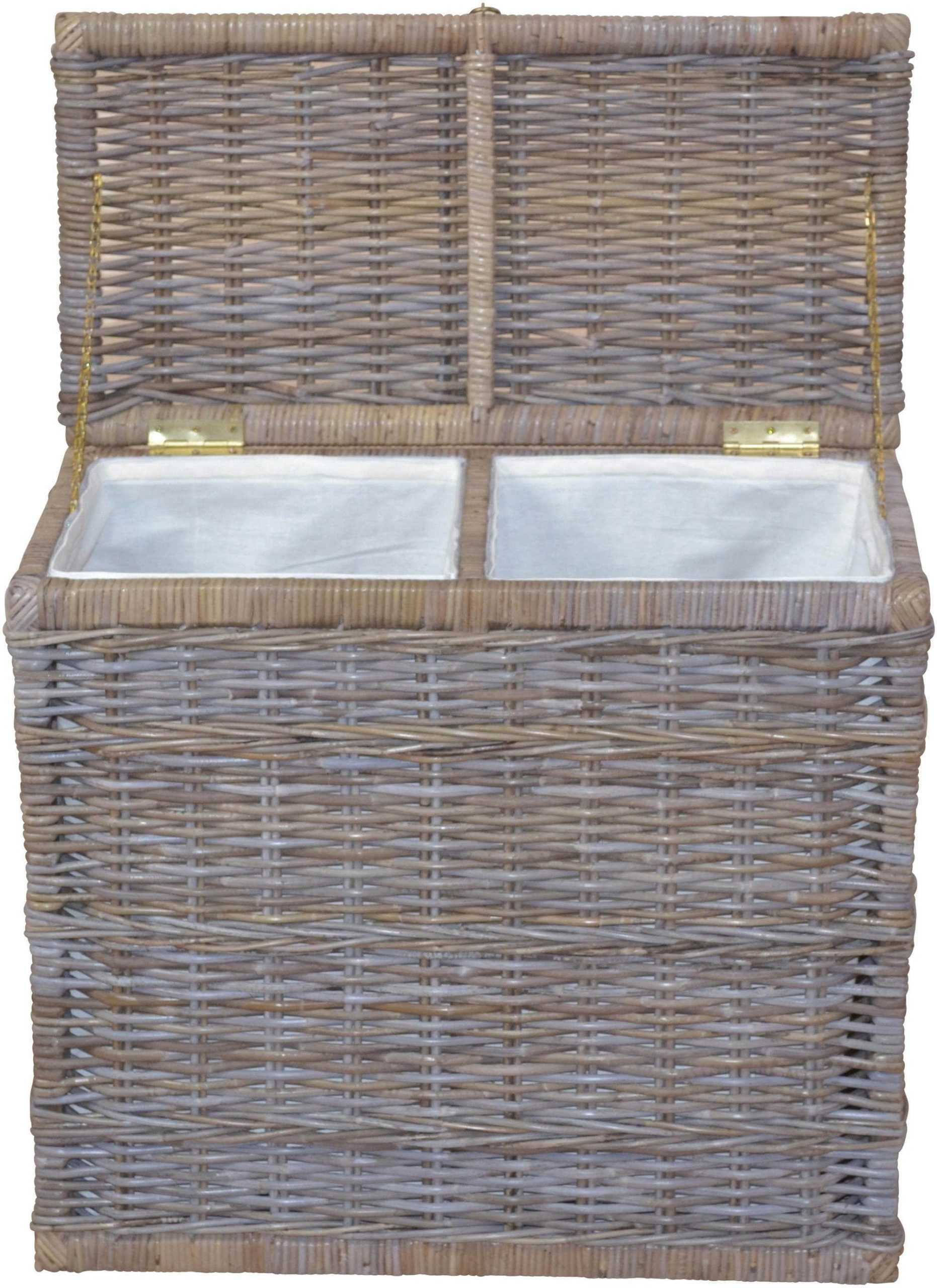 Home affaire Aufbewahrung Home affaire Duo Rattan Laundry Hamper - 2-Compartment Woven Storage Basket with Lid, 67cm Height - Farmhouse Style Organization Solution kubu-grau