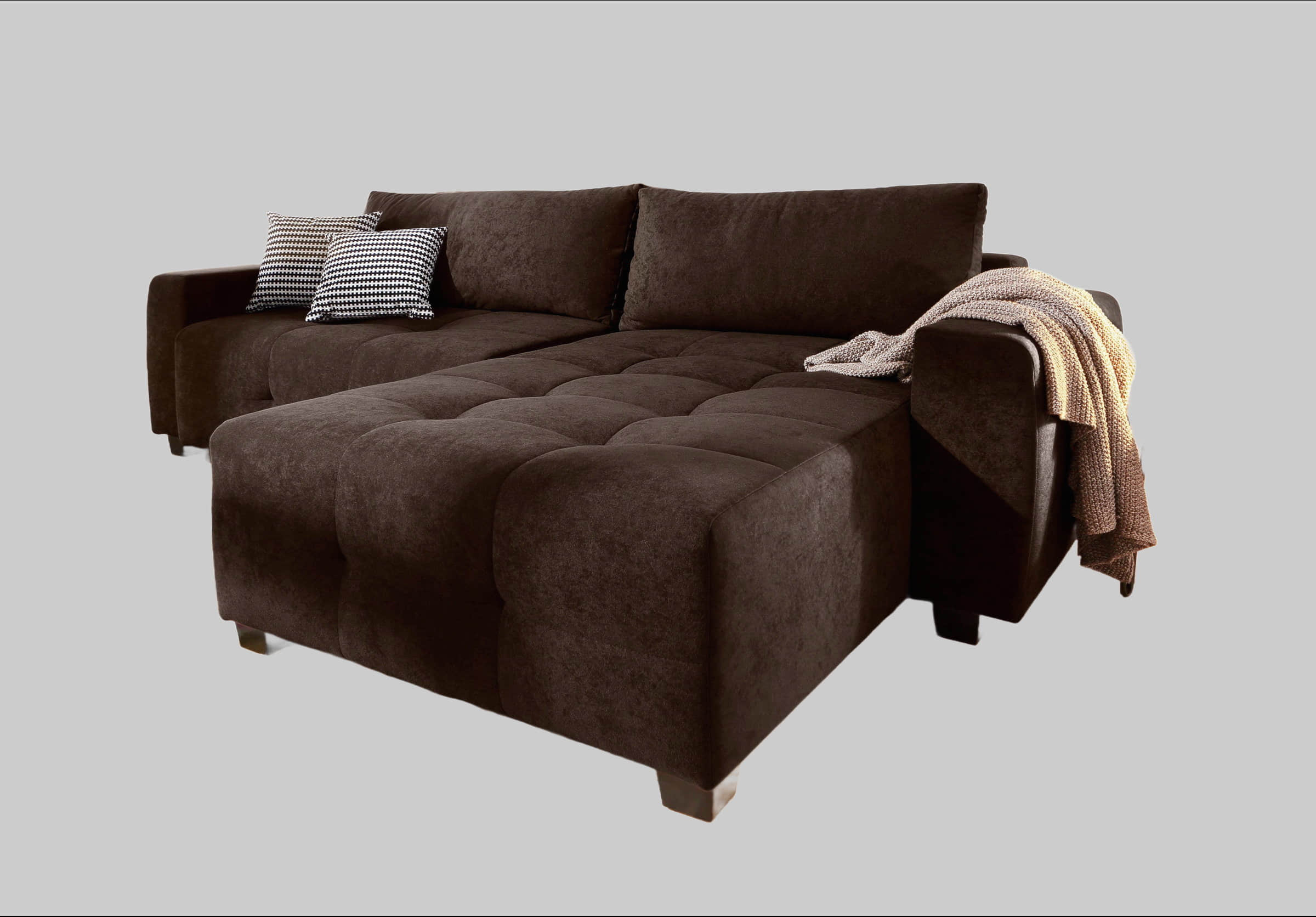Sofas Home affaire Home affaire Ecksofa »Bella L-Form« mit Steppung – Wahlweise Bettfunktion & Bettkasten | Hochwertiges Design & Komfort dunkelbraun