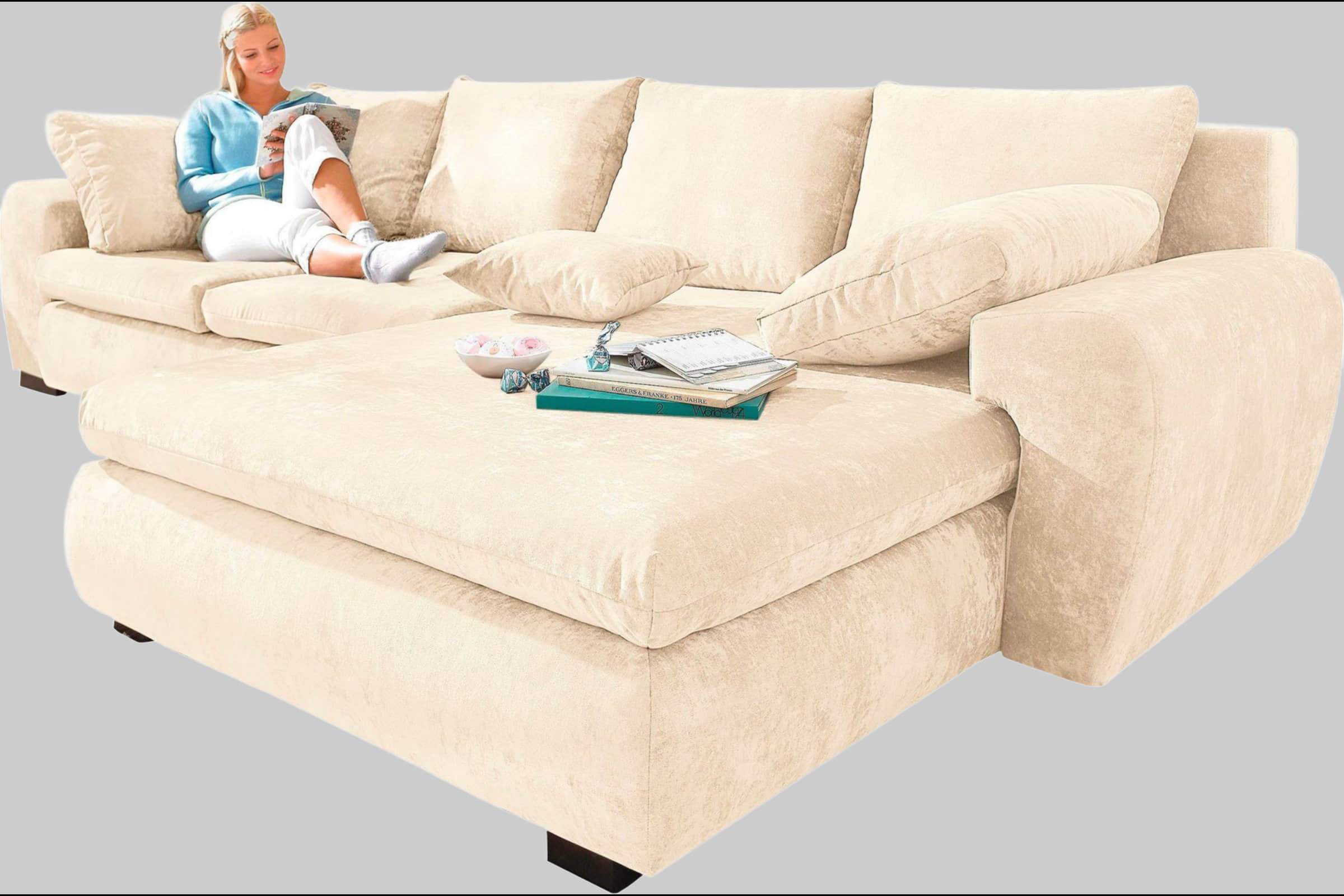 Home affaire Ecksofa Cara Mia L-Form – Convertible Corner Sofa with Storage & Solid Wood Legs creme Home affaire Sofas