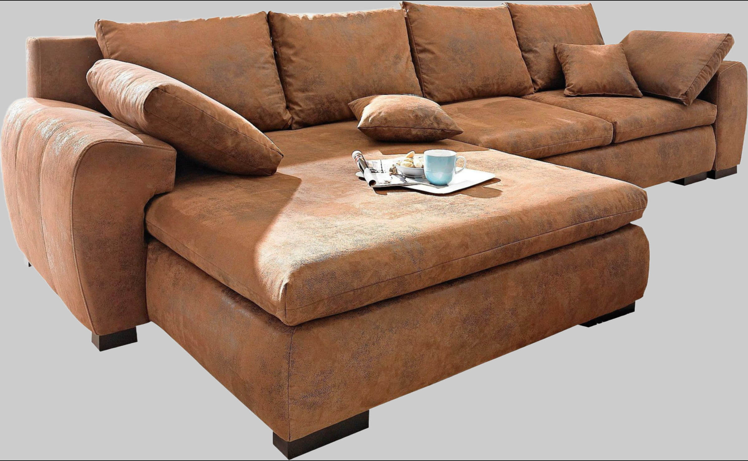 Home affaire Sofas Home affaire Ecksofa Cara Mia L-Form – Convertible Corner Sofa with Storage & Solid Wood Legs mokka
