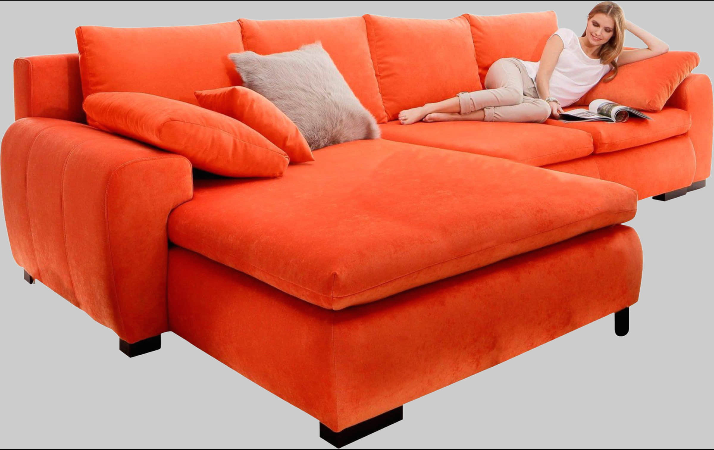Sofas Home affaire Home affaire Ecksofa Cara Mia L-Form – Convertible Corner Sofa with Storage & Solid Wood Legs orange