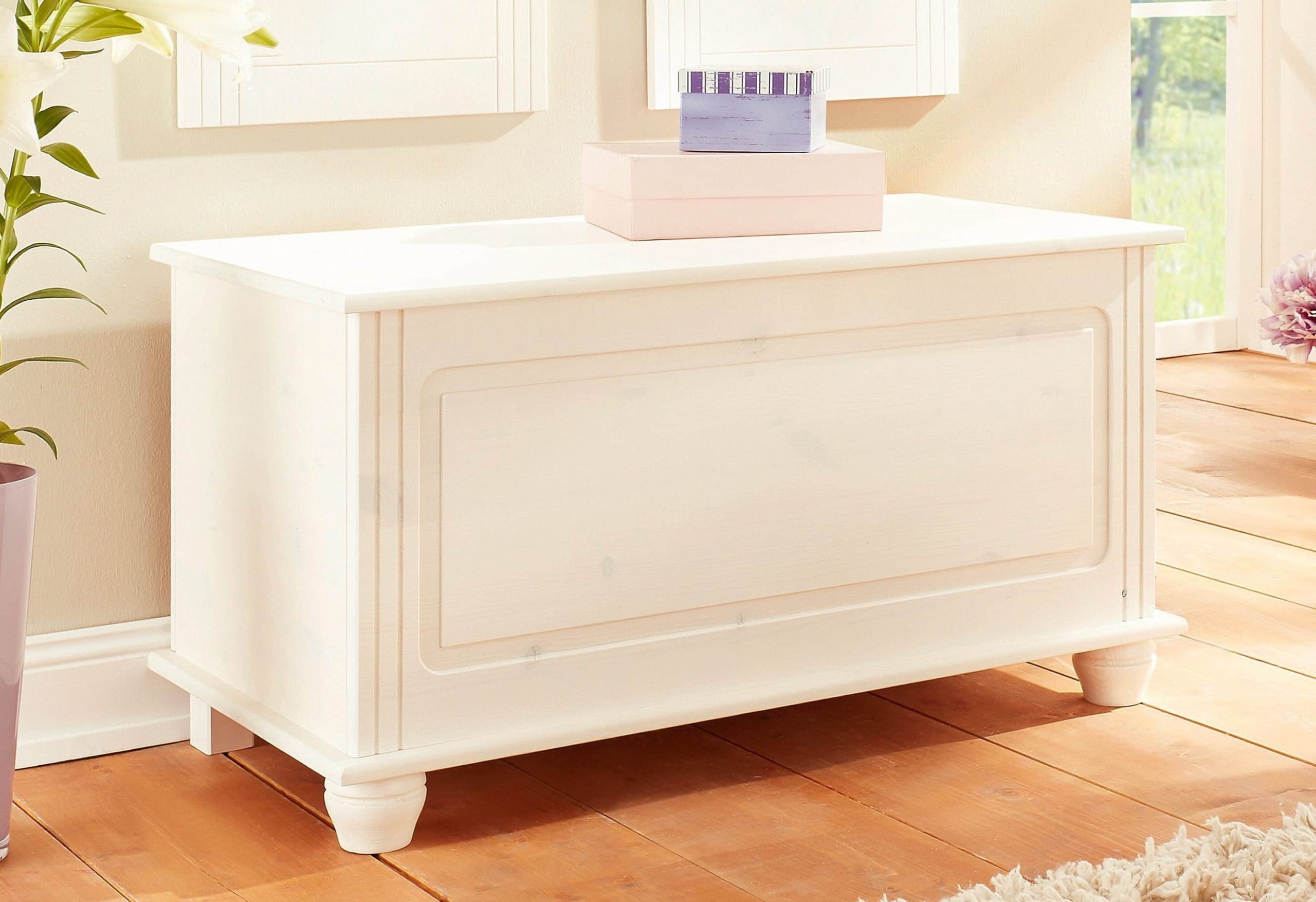 Home affaire Sitzbänke Home affaire 'Finca' Solid Pine Storage Bench with Cushion | Rustic Country Style Seating & Hidden Storage Compartment weiß