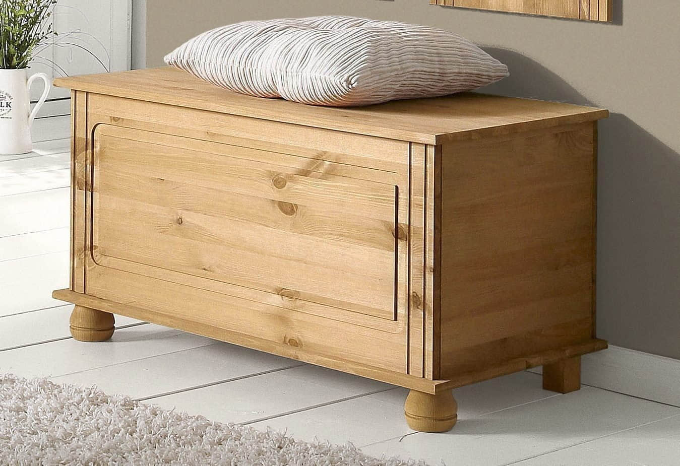 Home affaire 'Finca' Solid Pine Storage Bench with Cushion | Rustic Country Style Seating & Hidden Storage Compartment natur gebe Sitzbänke Home affaire