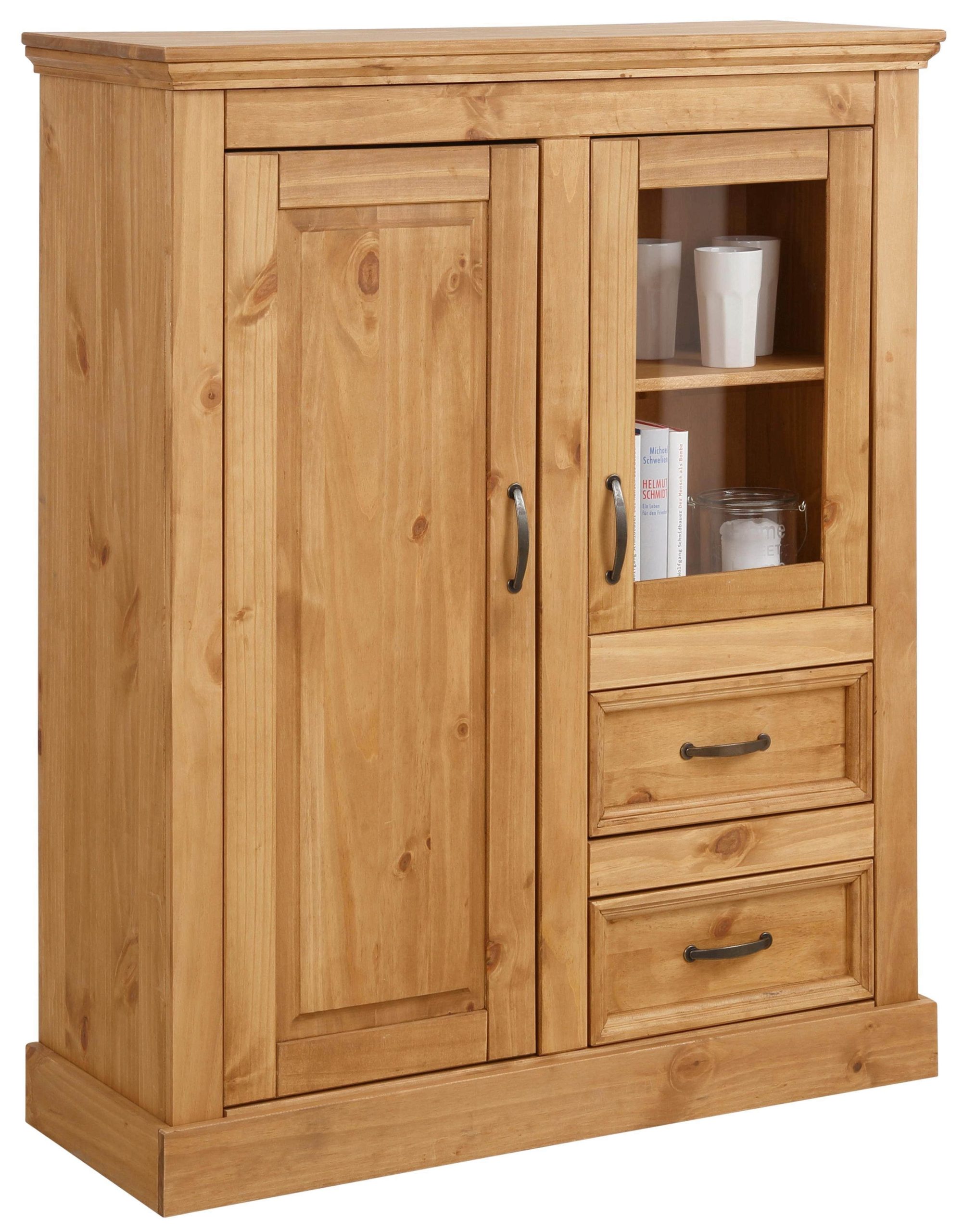 Home affaire Highboard »Selma« – Landhaus-Vitrine aus Massivholz, 100 cm Breite mit Glaseinsätzen & Metallgriffen natur gebe Kommoden & Sideboards Home affaire