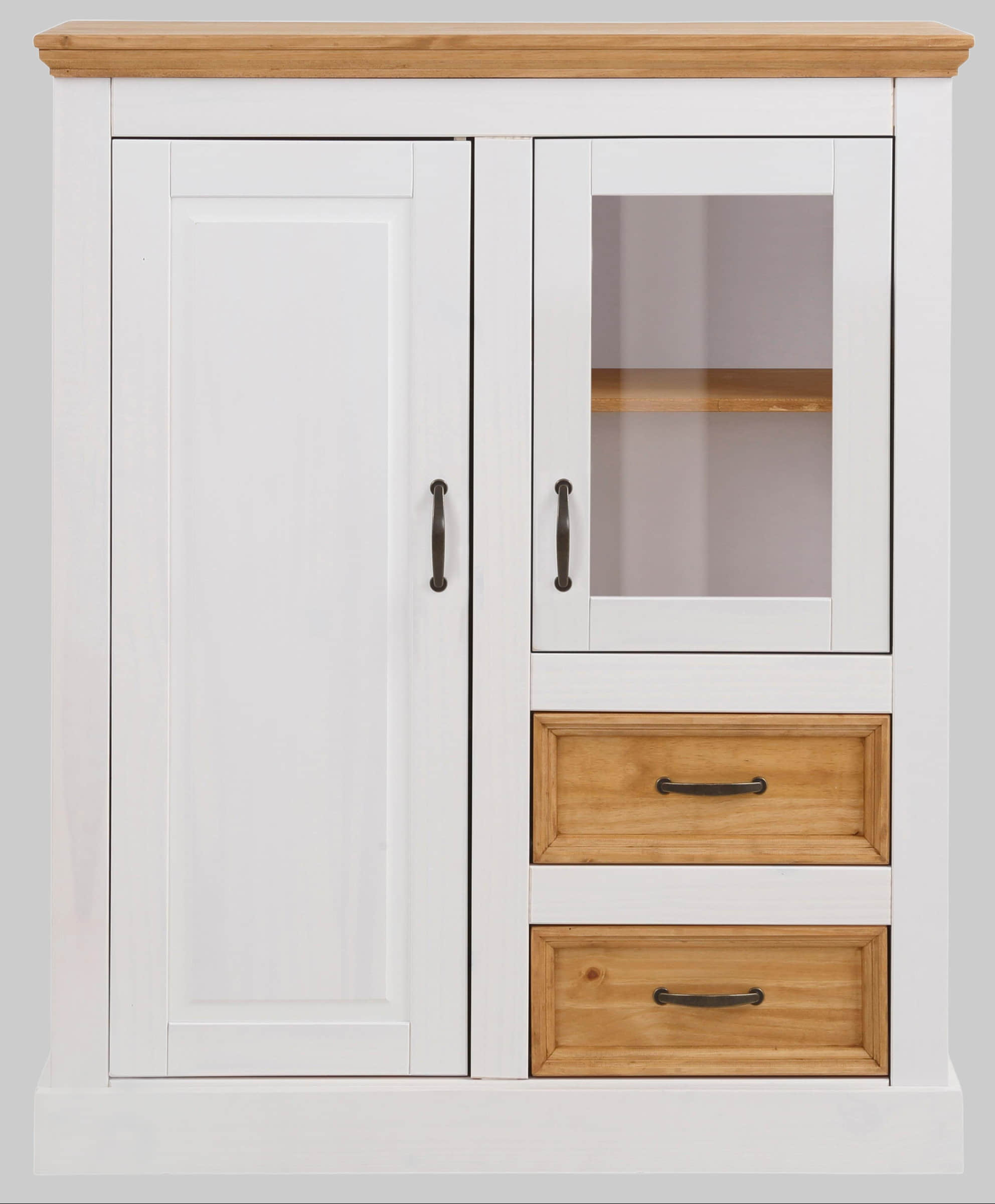 Home affaire Kommoden & Sideboards Home affaire Highboard »Selma« – Landhaus-Vitrine aus Massivholz, 100 cm Breite mit Glaseinsätzen & Metallgriffen weiß/beize