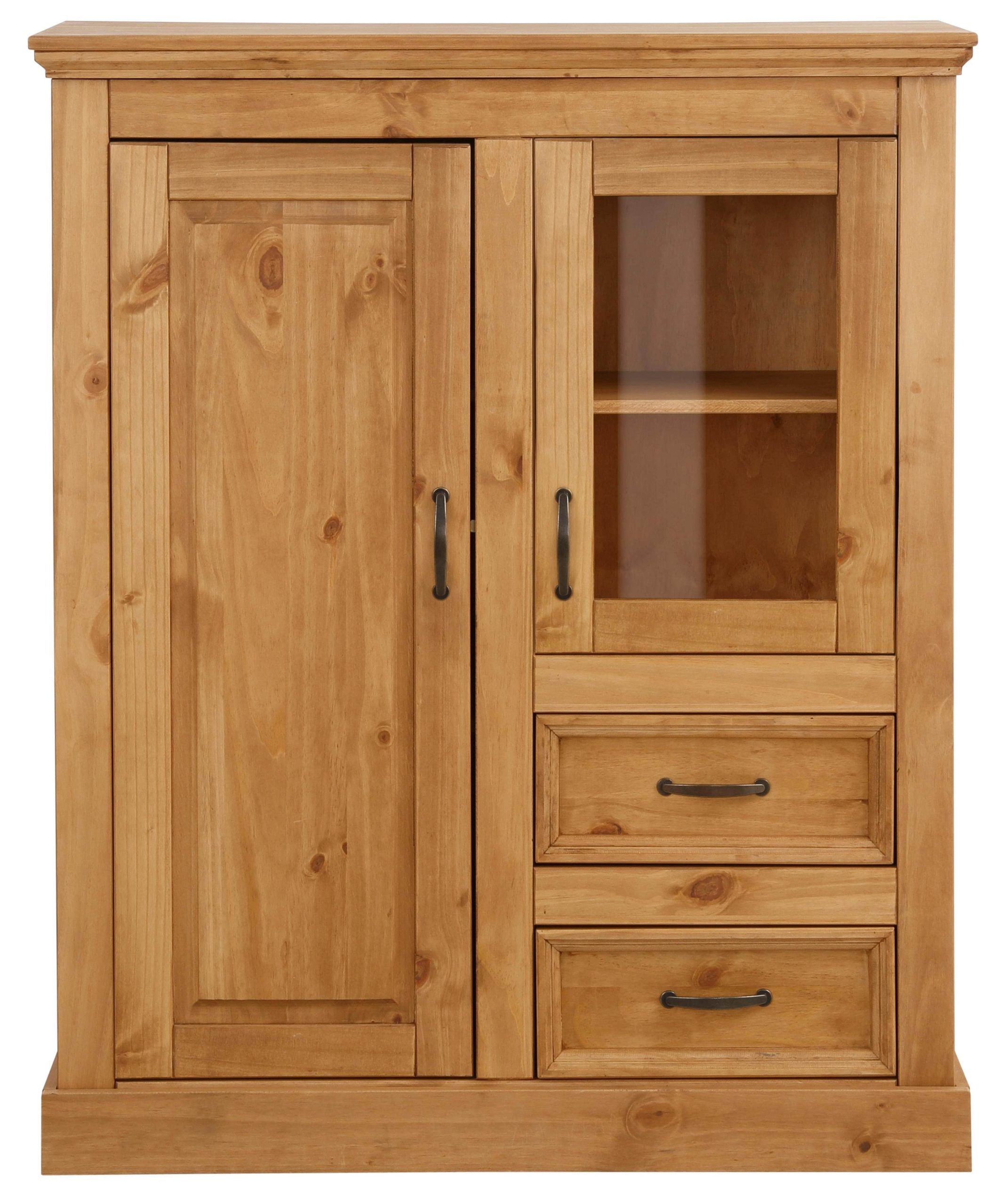 Home affaire Highboard »Selma« – Landhaus-Vitrine aus Massivholz, 100 cm Breite mit Glaseinsätzen & Metallgriffen natur gebe Kommoden & Sideboards Home affaire