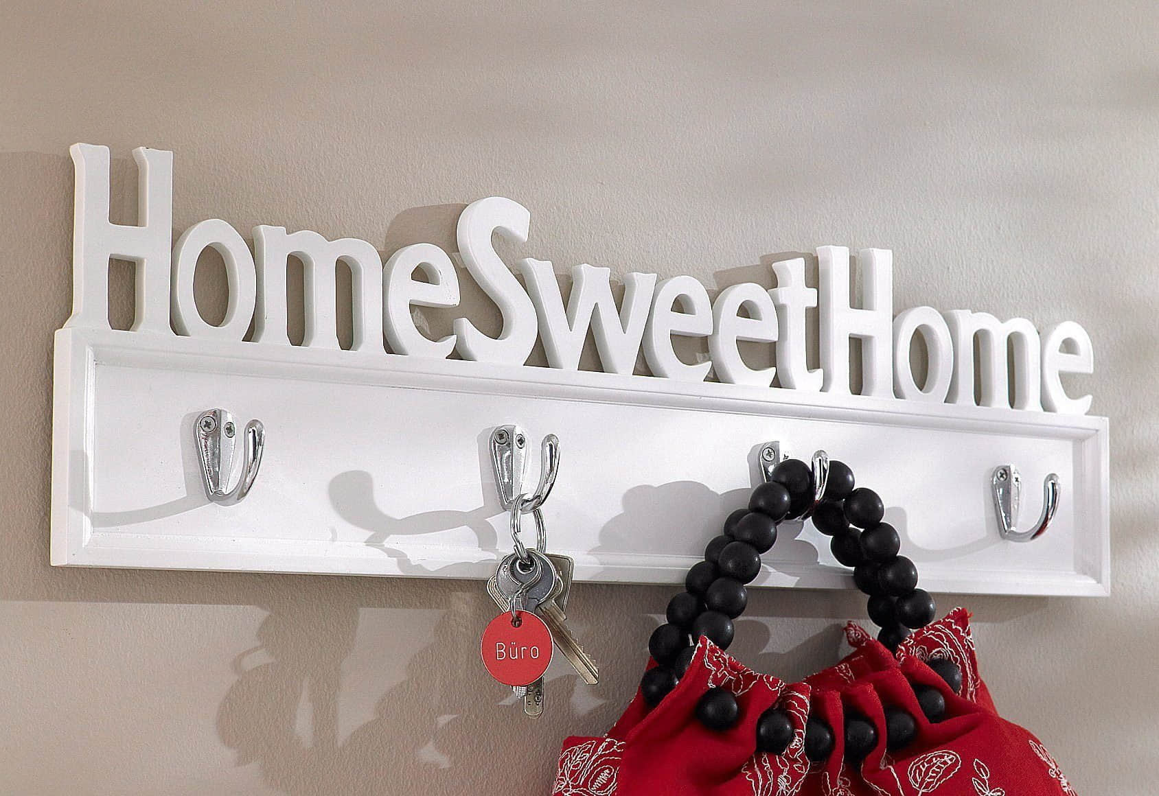 Aufbewahrung Home affaire Home affaire 'Home Sweet Home' Wardrobe Set (4-Piece) - Decorative Wall Hooks & Storage Panel | FSC-Certified MDF
