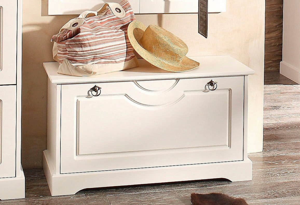 Home affaire 'Klera' Solid Pine Shoe Cabinet with Bench - 81cm Wide, FSC®-Certified Rustic Shoe Storage Solution weiß Home affaire Schränke