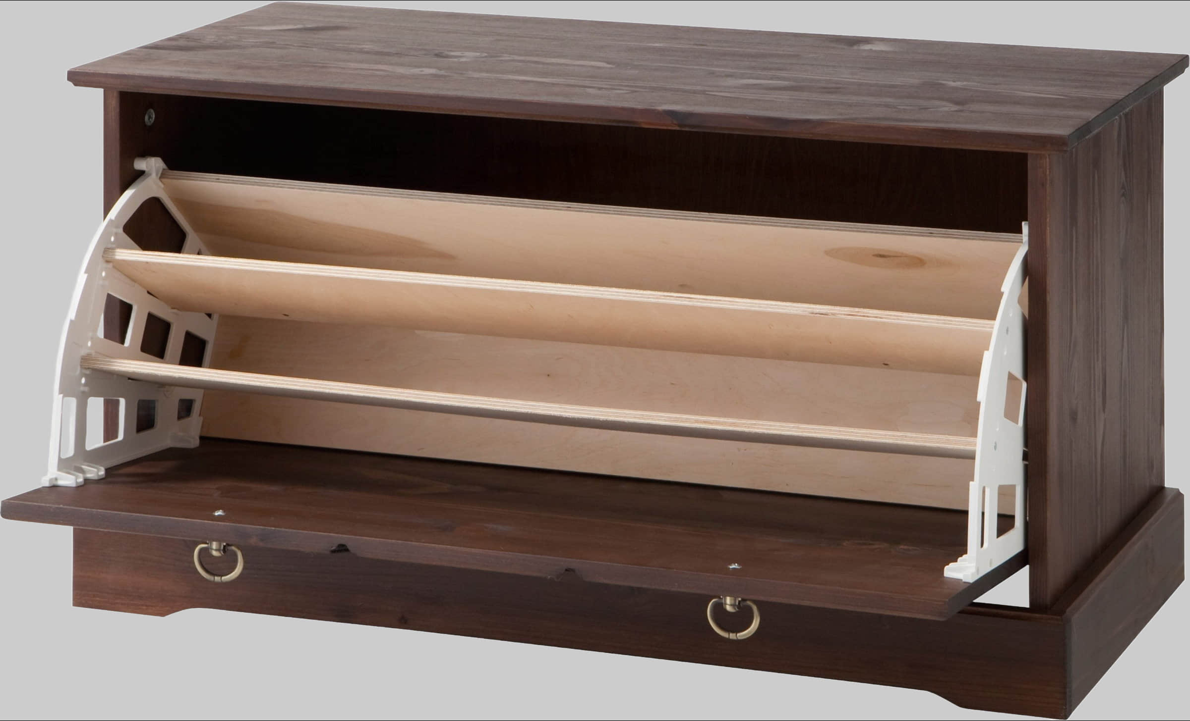 Home affaire 'Klera' Solid Pine Shoe Cabinet with Bench - 81cm Wide, FSC®-Certified Rustic Shoe Storage Solution dunkelbraun Schränke Home affaire