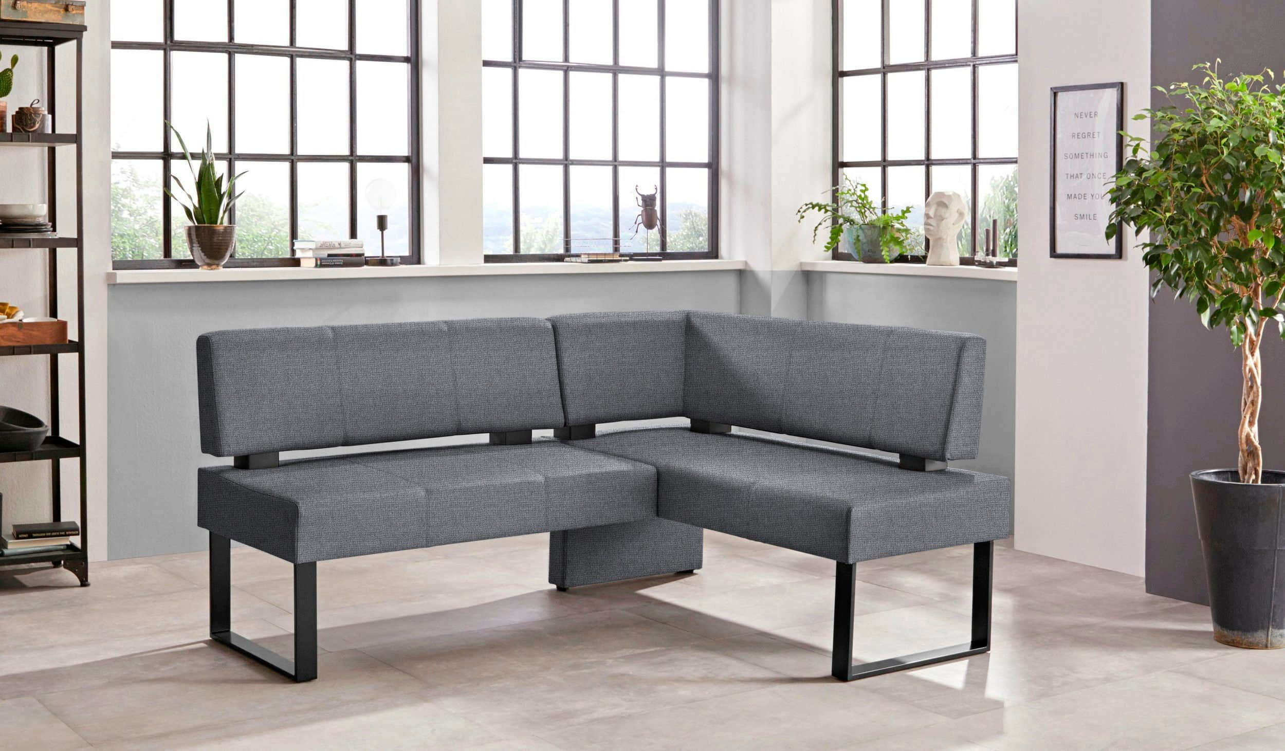 Sitzbänke Home affaire Home affaire 'Oliver' Corner Bench with Metal Frame | Cord Upholstery Kitchen/Dining Bench | Left-Hand Extended Design | OTTO's Choice dunkelgrau