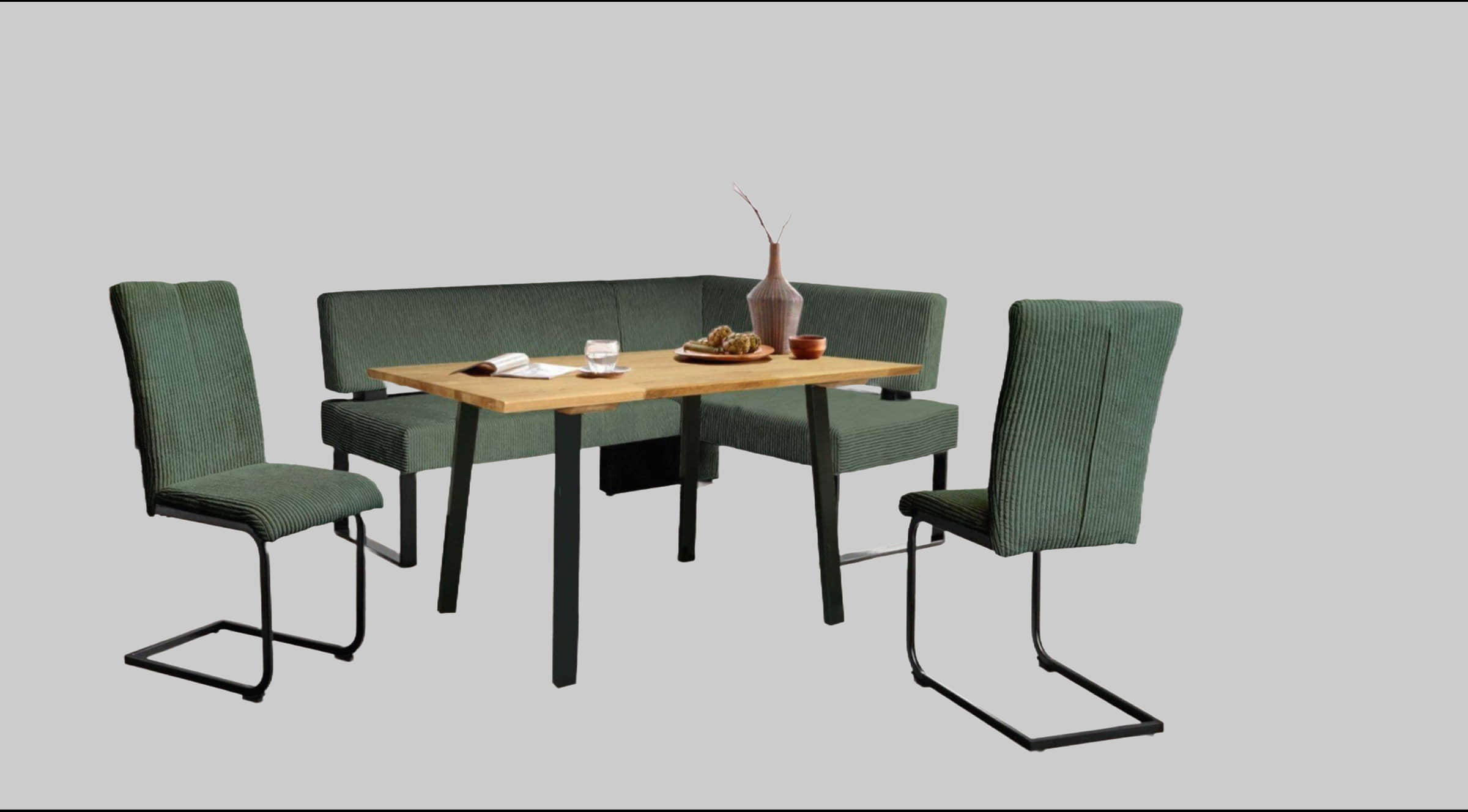Home affaire 'Oliver' Corner Bench with Metal Frame | Cord Upholstery Kitchen/Dining Bench | Left-Hand Extended Design | OTTO's Choice dunkelgrün Home affaire Sitzbänke