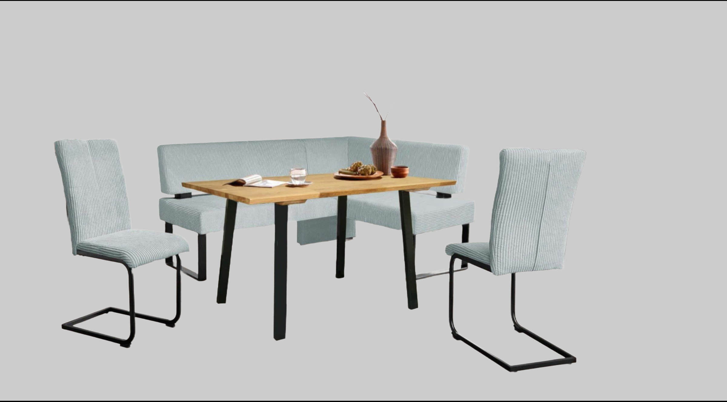 Home affaire 'Oliver' Corner Bench with Metal Frame | Cord Upholstery Kitchen/Dining Bench | Left-Hand Extended Design | OTTO's Choice hellblau ( Home affaire Sitzbänke