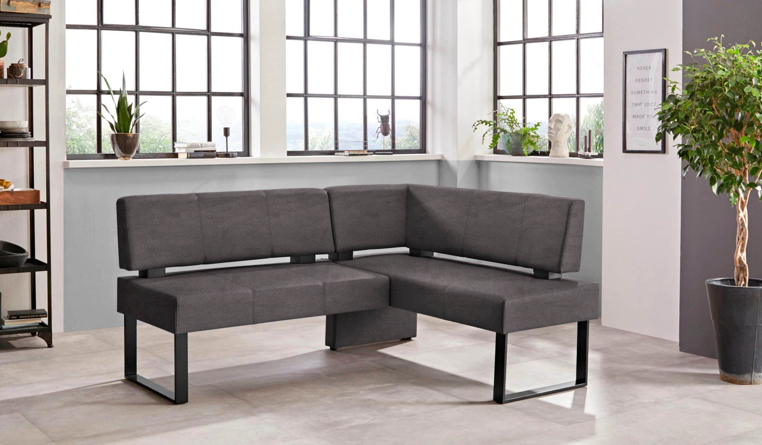 Home affaire 'Oliver' Corner Bench with Metal Frame | Cord Upholstery Kitchen/Dining Bench | Left-Hand Extended Design | OTTO's Choice schwarz (A Home affaire Sitzbänke